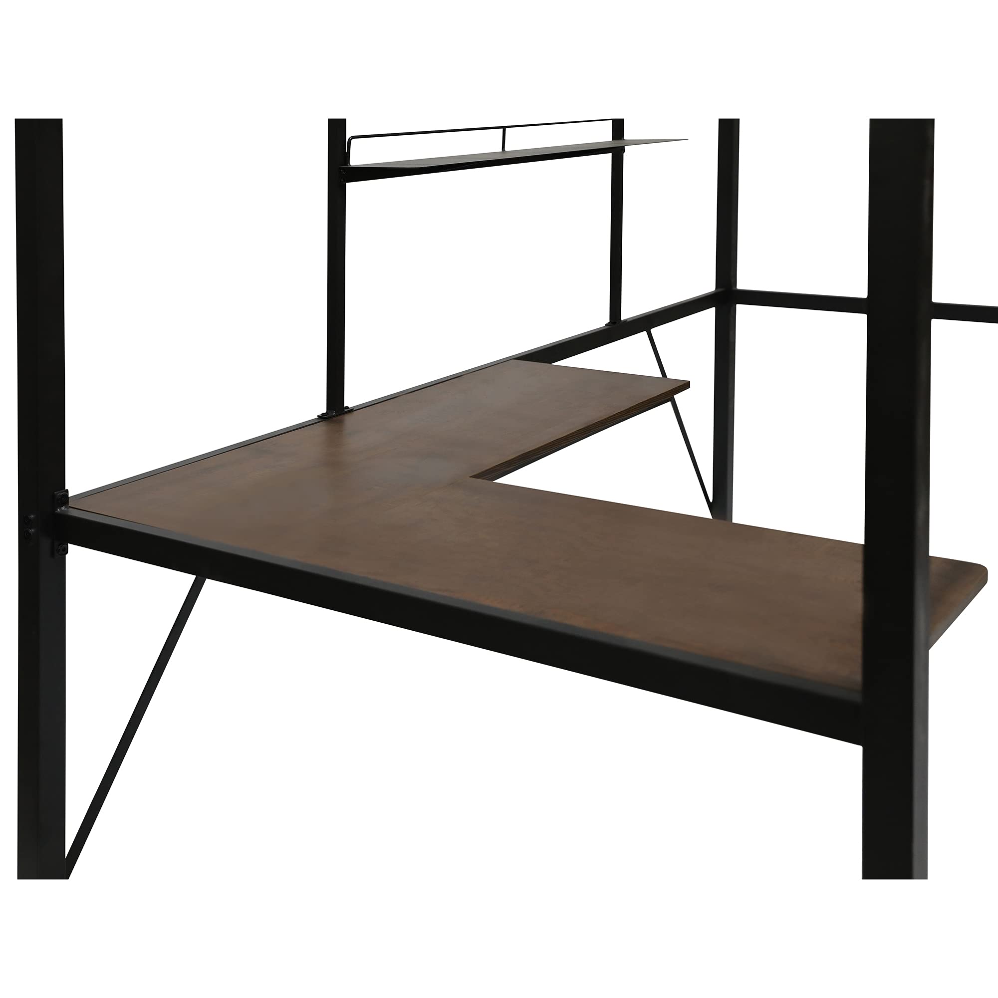 **Heavy Duty Twin Metal Loft Bed with Desk & Shelves - Sturdy Black Loft Bed Frame for Kids, Teens & Adults - Includes 2 Ladders & Safety Guard Rails - Perfect for Small Spaces, Dorms & Apartments**