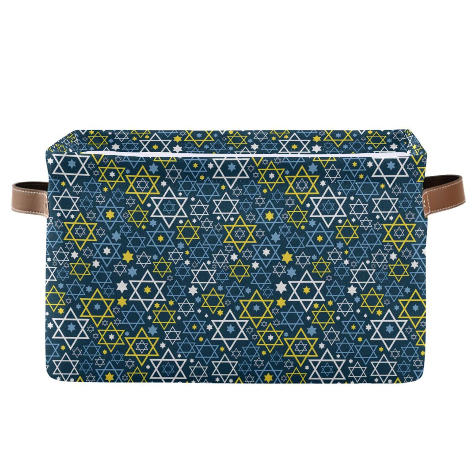 Joisal Hanukkah Star David Decorative Storage Baskets 2-Pack - 14x10x8in Closet Organizer Bins with Handles for Clothing, Toys & Home Organization - Perfect for Bedroom, Nursery & Holiday Decor