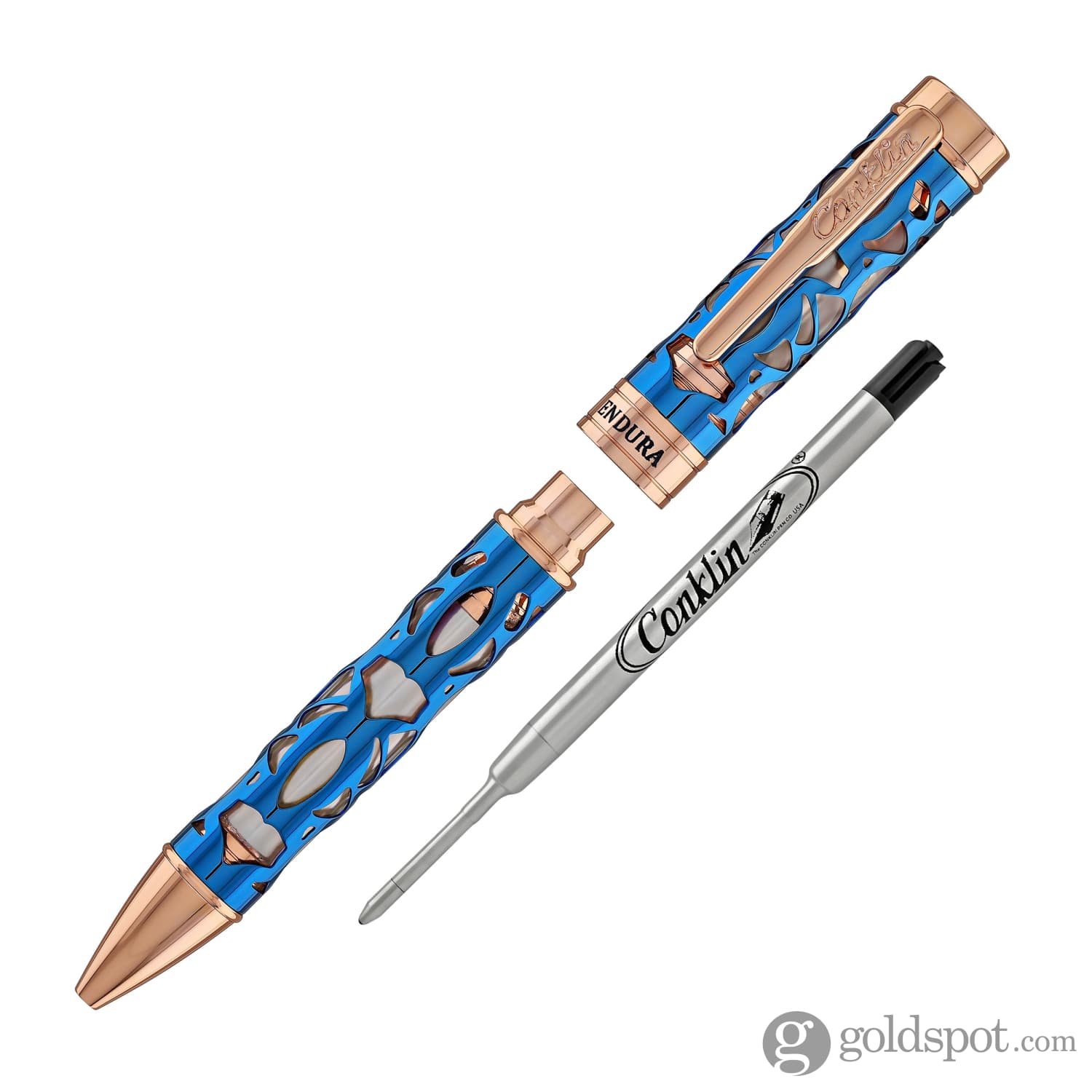 Conklin Endura Deco Crest Ballpoint Pen - Demo Blue with Rose Gold Trim | Premium Writing Instrument for Office, Business Gifts & Luxury Pen Collection