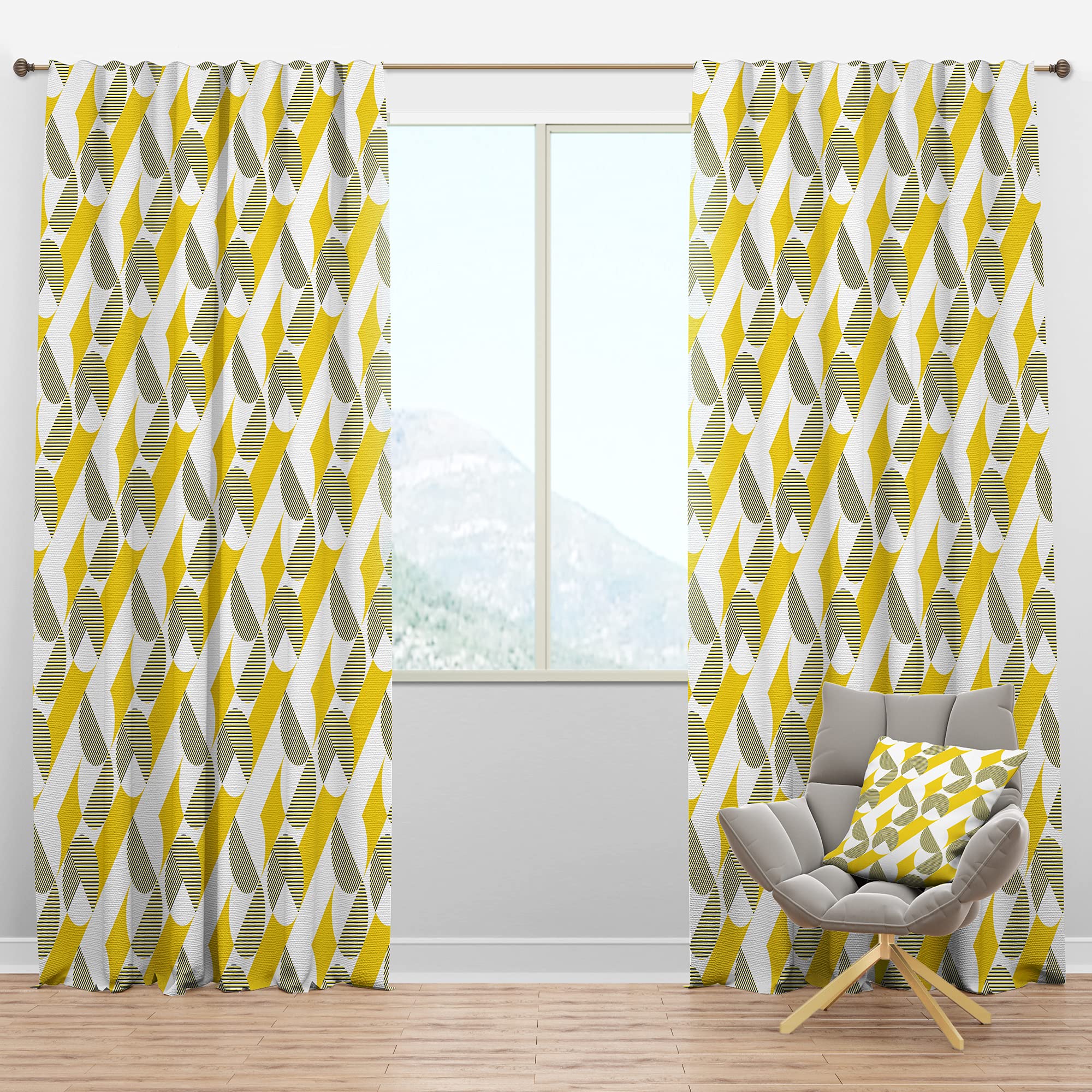 DesignQ Blackout Curtains 'Abstract Retro Geometric II' - Thermal Insulated Single Panel (52x120) for Bedroom & Living Room - Noise Reducing & Energy Saving Window Drapes for Better Sleep & Home Decor