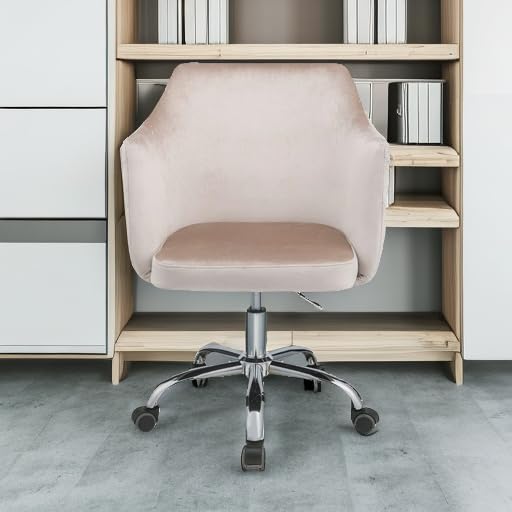 Velvet Vanity Chair with High Back - Diamond Tufted Office Bucket Chair for Bedroom & Living Room, 360° Swivel Desk Chair - Perfect for Makeup, Dressing Table & Home Office Workspace