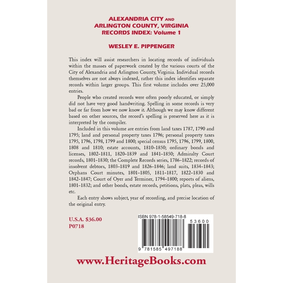 Alexandria City and Arlington County Virginia Genealogy Records Index - Volume 1 | Historical Documents for Family Tree Research & Ancestry Studies