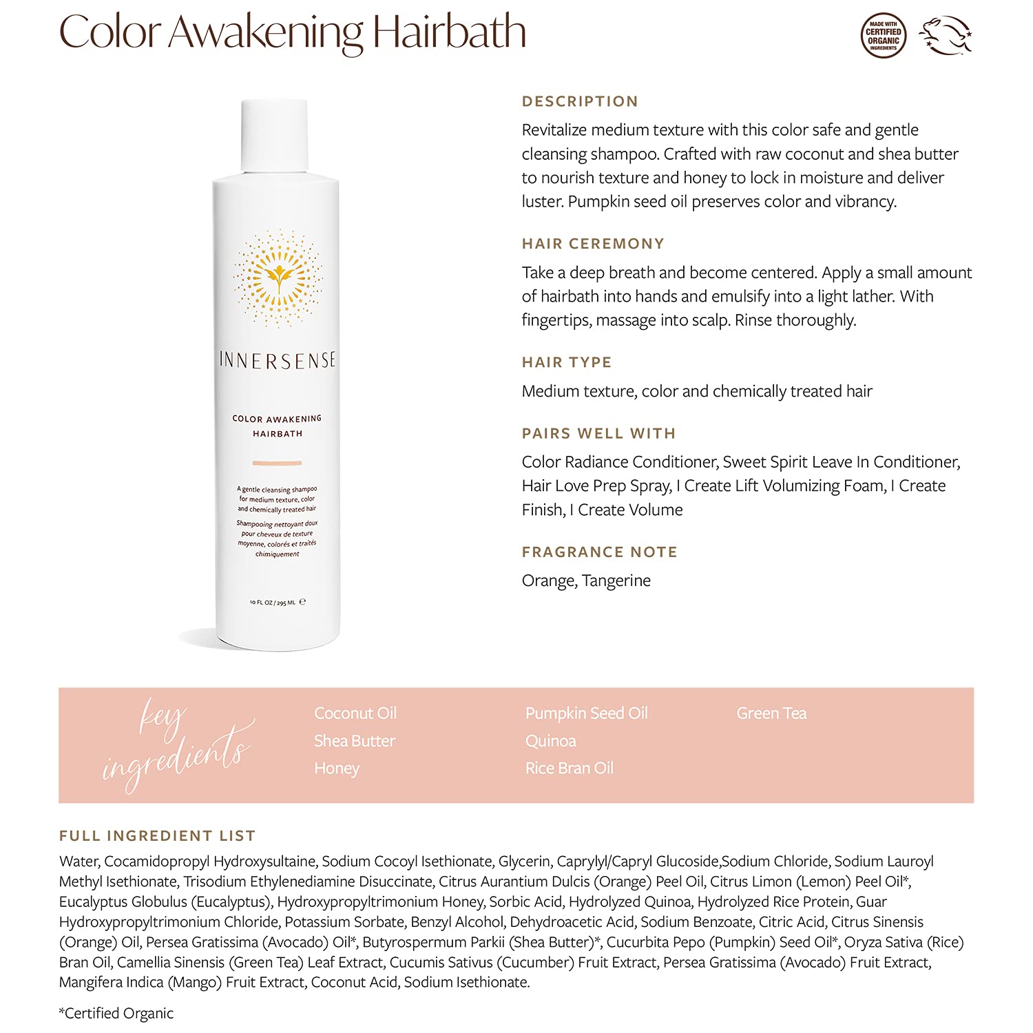 INNERSENSE Organic Beauty - Natural Color Awakening Hairbath Shampoo & Daily Conditioner Set | 32oz Sulfate-Free, Vegan, Cruelty-Free Clean Hair Care for Color-Treated Hair | Perfect for Daily Use & Salon-Quality Results at Home