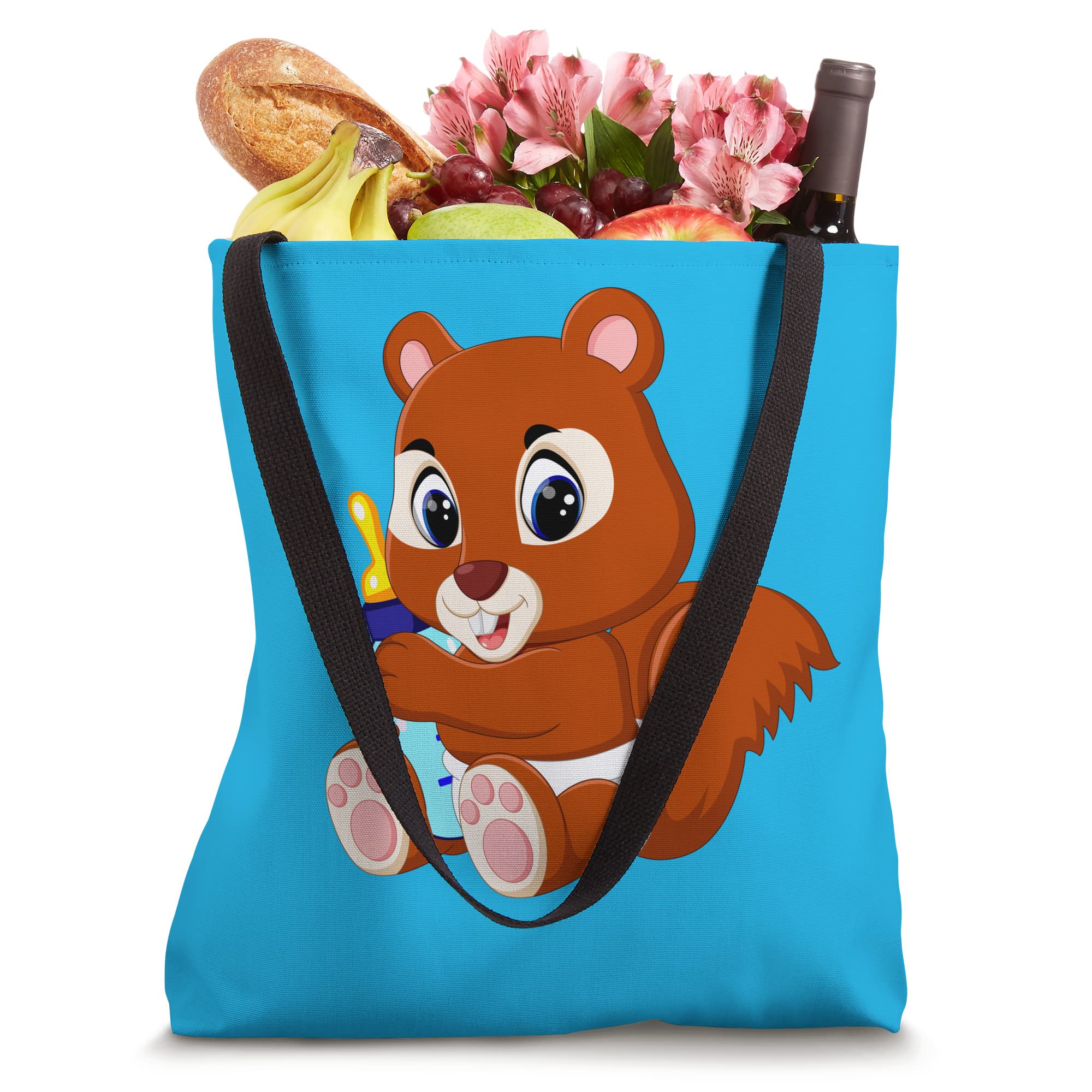 Adorable Baby Squirrel in Diaper with Feeding Bottle - Cute Animal Tote Bag for Nursery, Baby Shower Gift & Wildlife Lovers