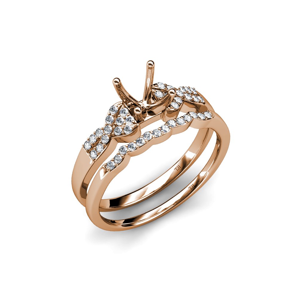Diamond Bridal Set Swirl Semi Mount Ring & Wedding Band 0.40 ctw 18K Gold - Elegant Engagement Ring & Matching Wedding Band Set for Women, Perfect for Proposals, Anniversaries & Special Occasions