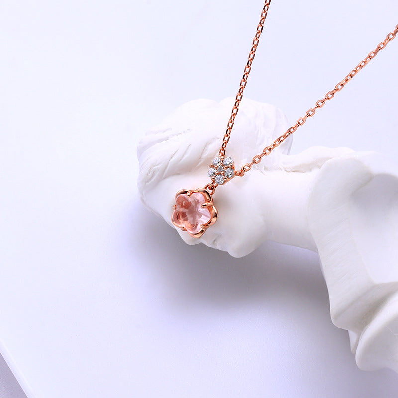 Cherry Blossom Rose Pink Gemstone Necklace for Women - Elegant Floral Jewelry Gift for Valentine's Day, Anniversary & Special Occasions | TB1282