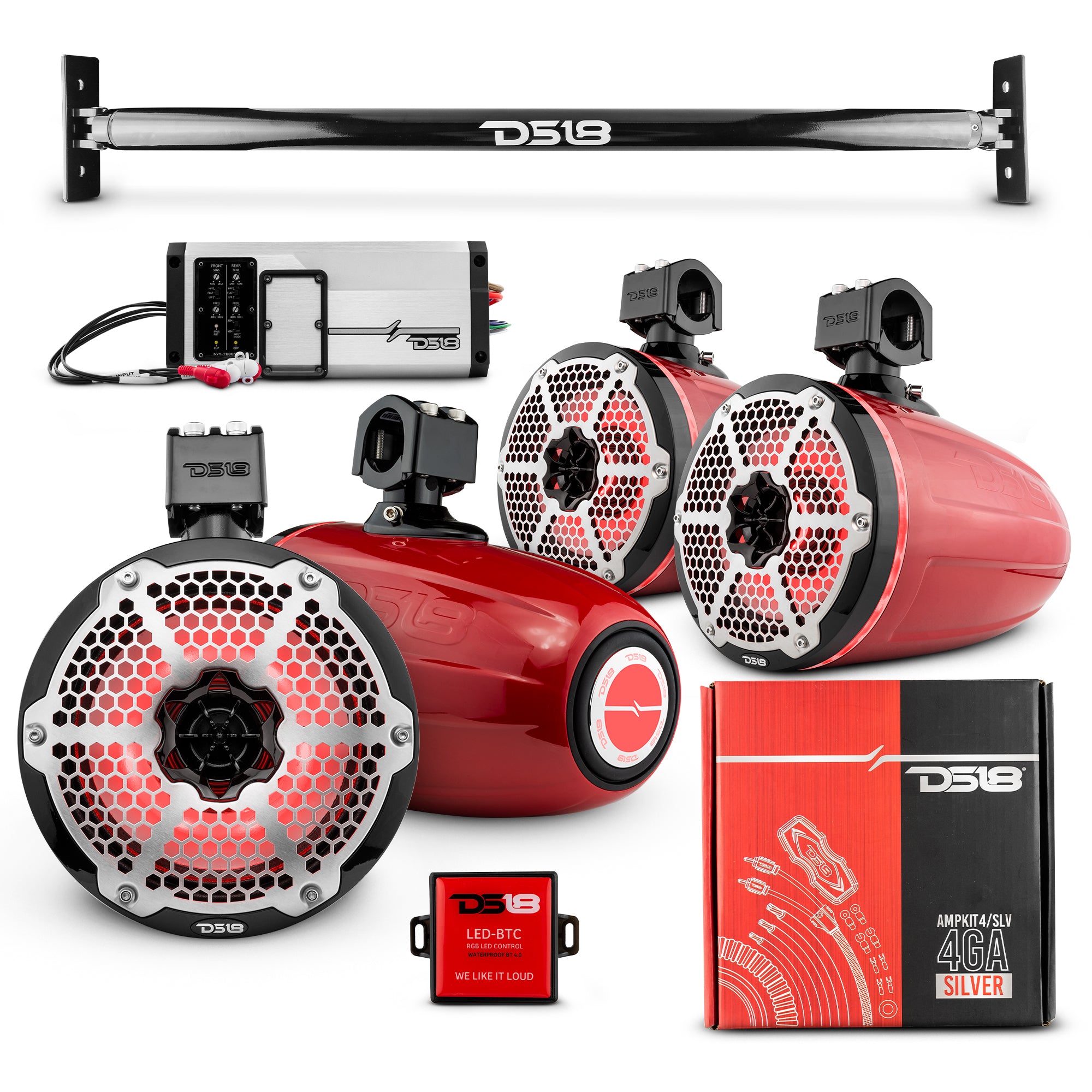 JL TUBE 4x8 Marine Tower Speakers with RGB LED Lights - 4 Channel Marine Amplifier & AMPKIT for Jeep JL - Perfect for Boating, Off-Roading & Outdoor Adventures