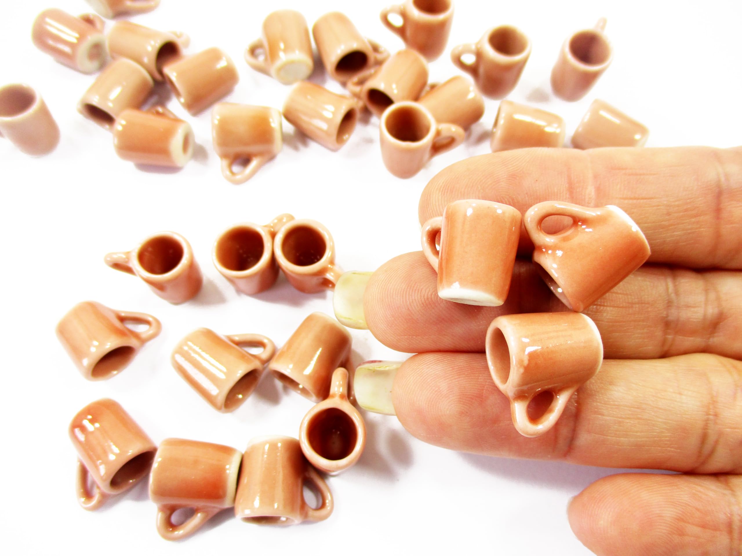 10-Piece Miniature Ceramic Salmon Coffee Tea Funnel Cup Mug Set for 1:6 Scale Dollhouse Kitchen Accessories - Perfect for Dollhouse Decor, Miniature Displays & Collectors