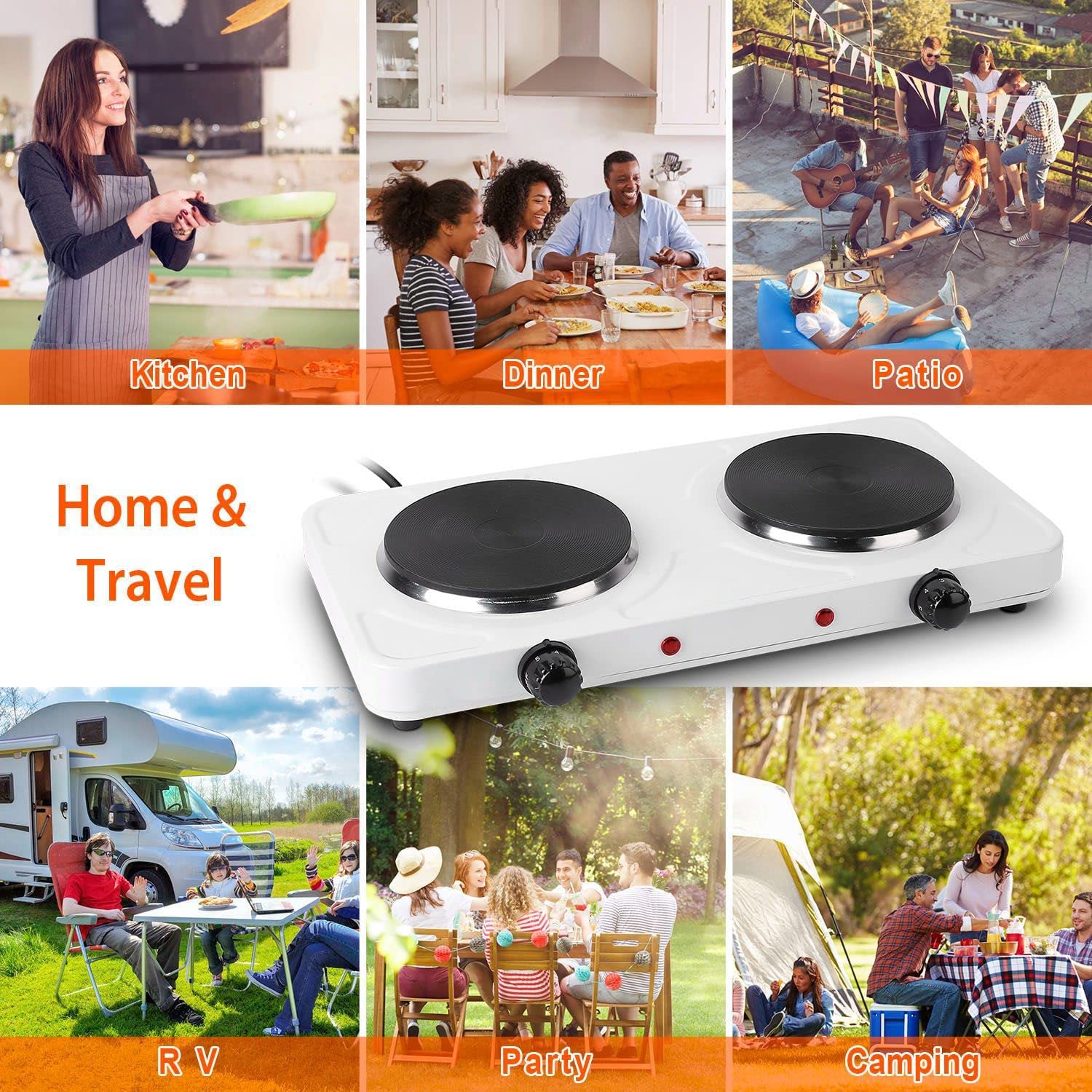 2000W Portable Induction Cooktop - Dual Burner Electric Hot Plate with 5-Level Temperature Control & Easy Clean Cast Iron Surface | Lightweight & Compact for Kitchen, Camping, RV & Outdoor Cooking | 110V