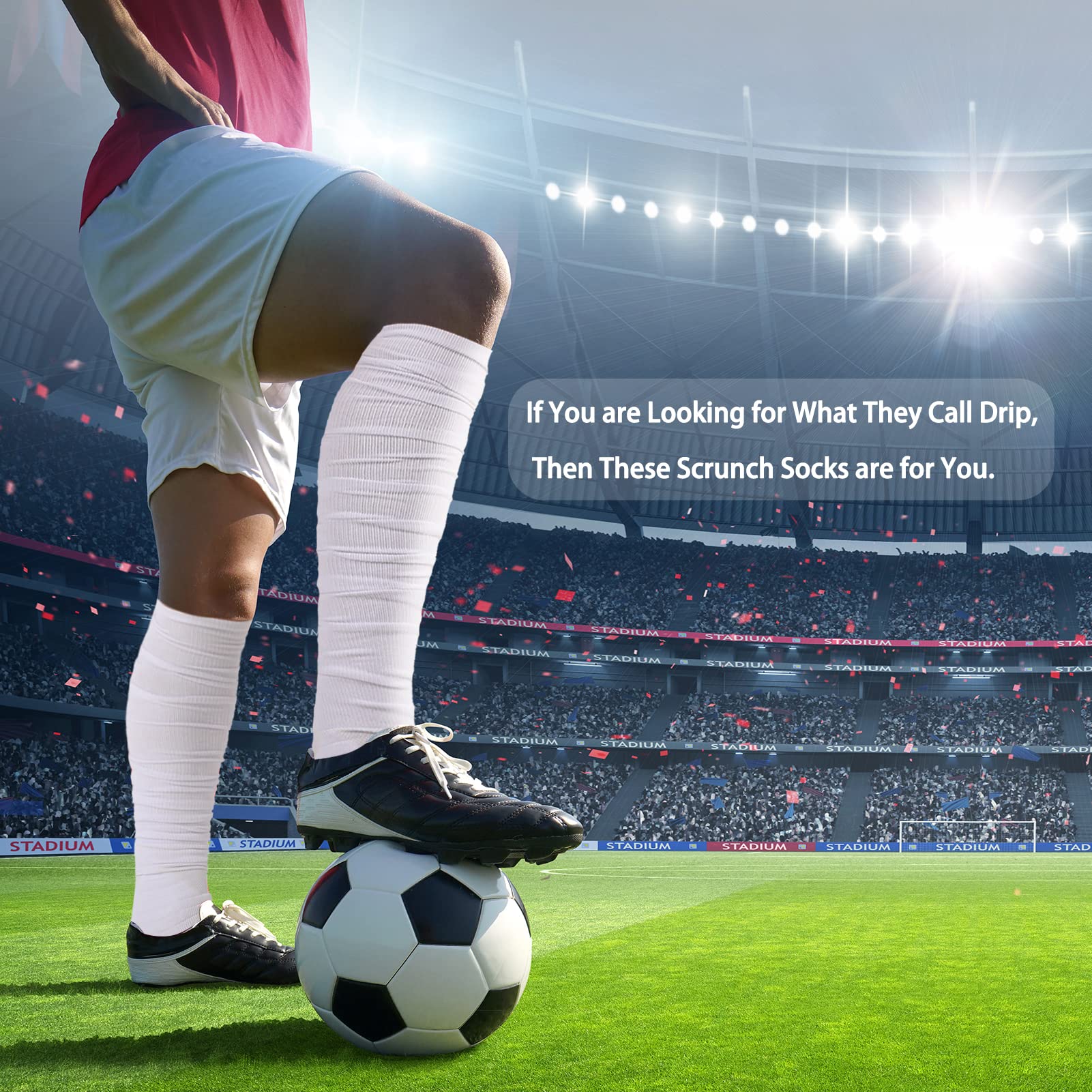YYXR Non-Slip Extra Long Football Socks for Men - White Knee High Compression Soccer Socks with Scrunchie Design - Perfect for Training, Matches & Athletic Performance