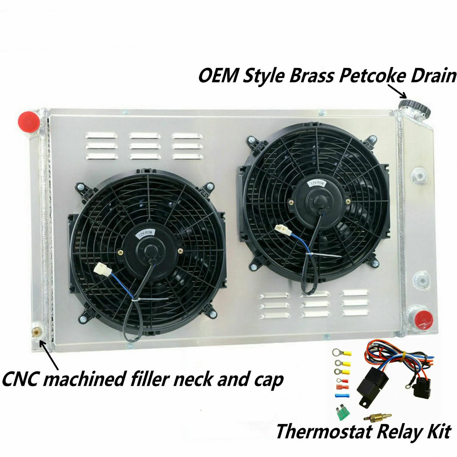 High-Performance 4-Row Aluminum Radiator for 1970-1981 Pontiac Firebird, AM Esprit & Formula - Compatible with V8 & L6 Gas Engines (Includes Fan Shroud & Relay) | Perfect for Classic Car Restoration & Hot Rod Upgrades