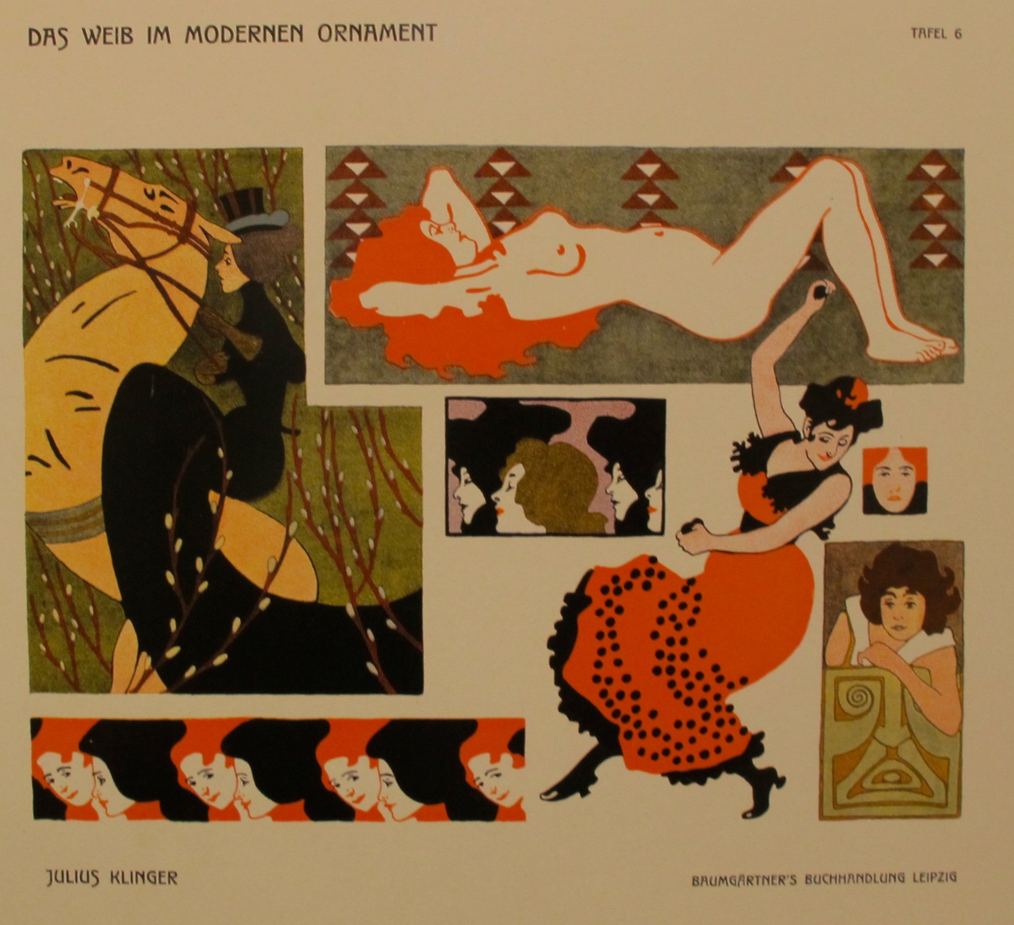 1902 Original German Art Nouveau Poster - Das Weib Im Modernen Ornament Plate 6 by Klinger | Vintage Home Decor & Art Collection Display