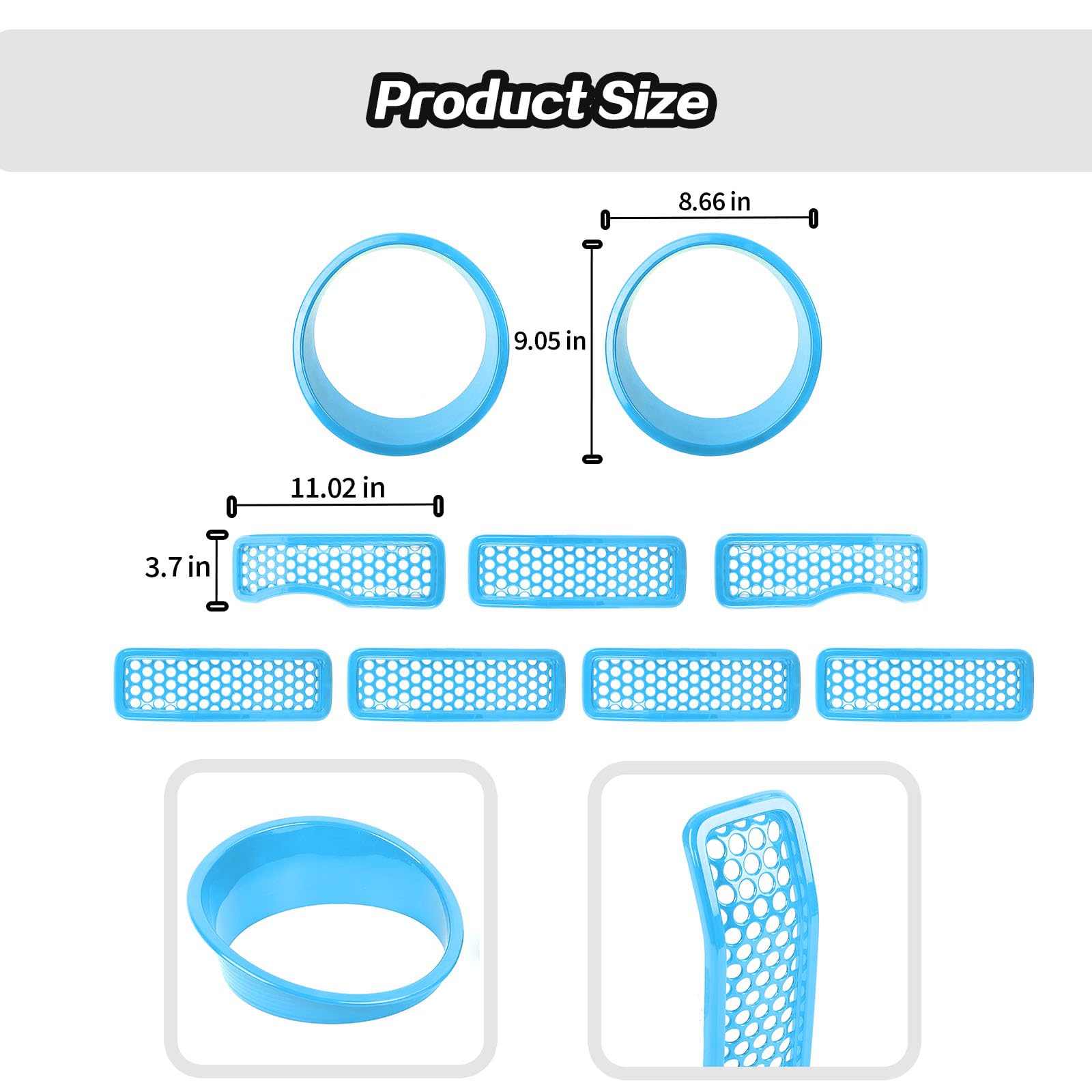 JeCar 2024+ Jeep Wrangler JL Mesh Grill Inserts & Headlight Covers - 9-Piece Light Blue Trim Accessories for Off-Road Protection & Style Upgrade