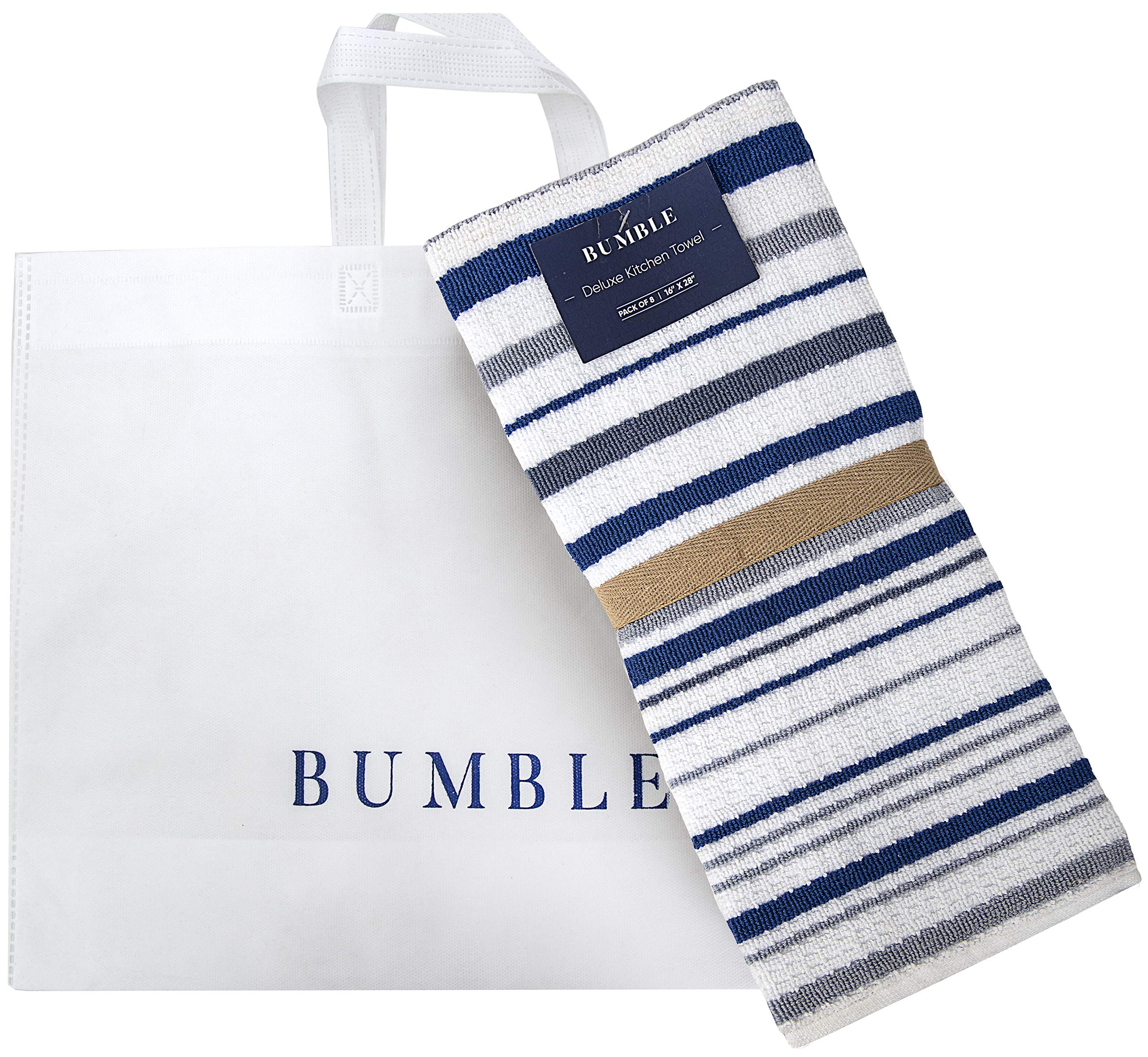 8-Pack Premium Striped Waffle Weave Kitchen Towels - 420 GSM Ultra Absorbent Cotton Dish Towels for Drying Dishes & Tea Towels (Blue) - Perfect for Kitchen, Restaurant & Home Use