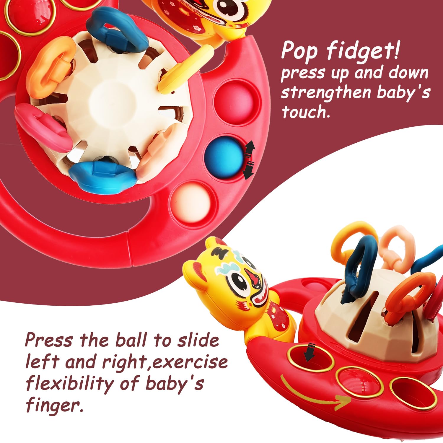 Montessori Toys for Babies 18 Months - Sensory Learning Toys for Toddlers 1-2 Years Old, Food-Grade Soft Silicone Pull String Fidget Teething Toy, Perfect for Bath, Travel, and Early Education (Tiger Design)