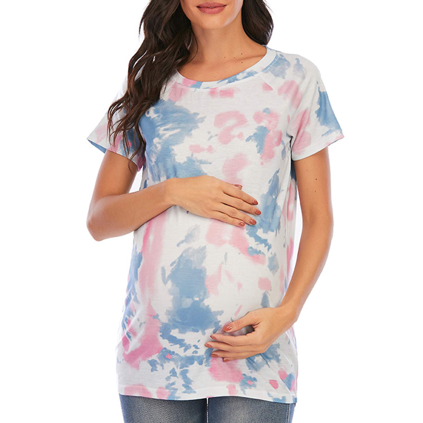 Trendy Tie-Dye Maternity T-Shirts for Women - Breathable Summer Pregnancy Tees & Casual Blouses - Perfect for Outdoor Activities, Baby Showers & Everyday Comfort