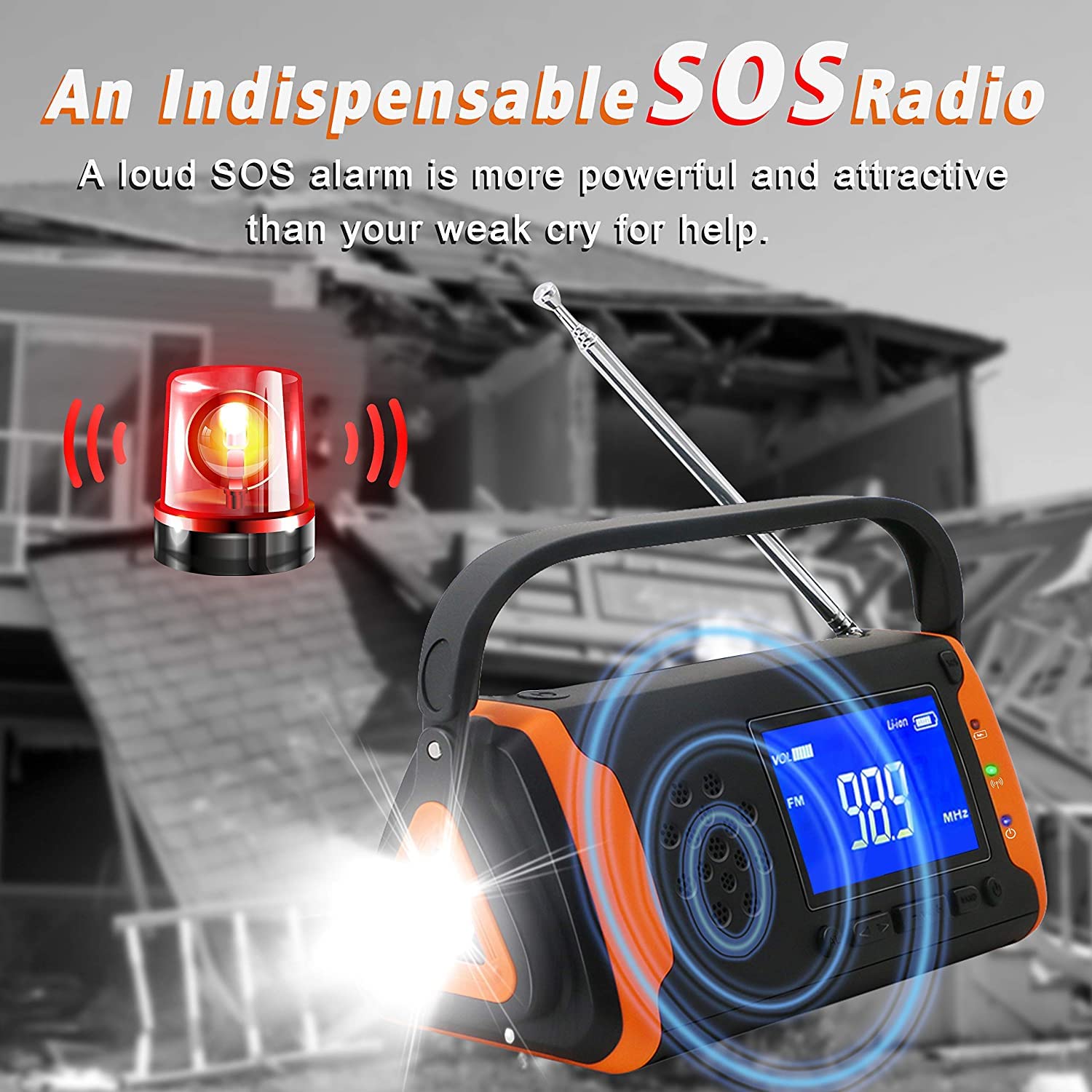 4000mAh Emergency Weather Radio with Hand Crank & Solar Power - Portable AM/FM/NOAA Radio, Phone Charger, LED Flashlight & SOS Alarm for Outdoor Camping, Hiking & Survival Kits