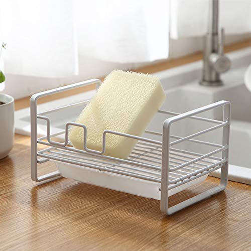 VALINK Stainless Steel Sponge Holder with Removable Tray - Kitchen Sink Organizer for Brushes, Soap & Cleaning Supplies (18.5x12x10cm) - Perfect for Small Kitchen Spaces, Apartment Living & RV Use