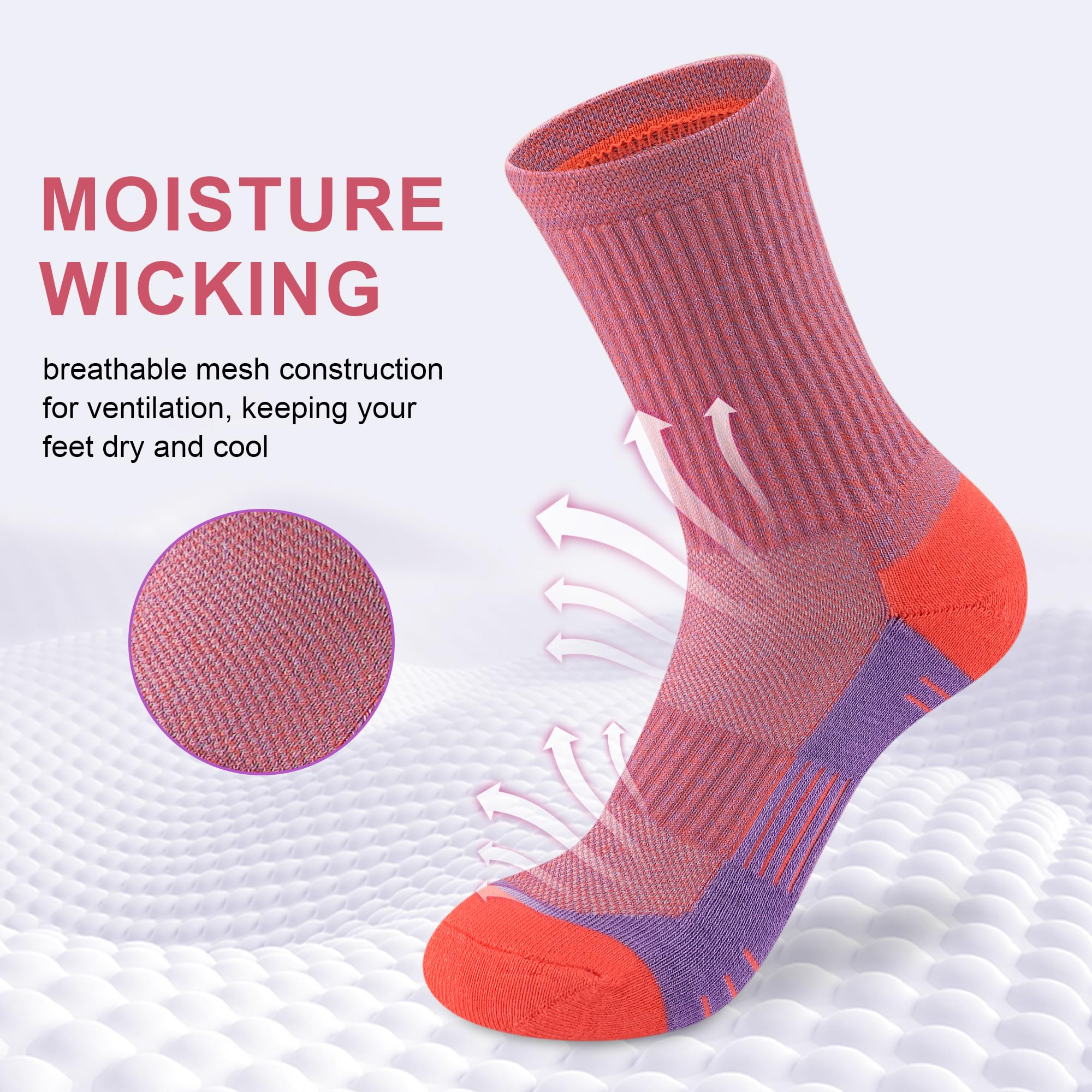 Women's Athletic Crew Socks - Cushioned Compression Hiking & Running Socks (3-5 Pairs) - Perfect for Outdoor Sports, Gym Workouts & Daily Comfort