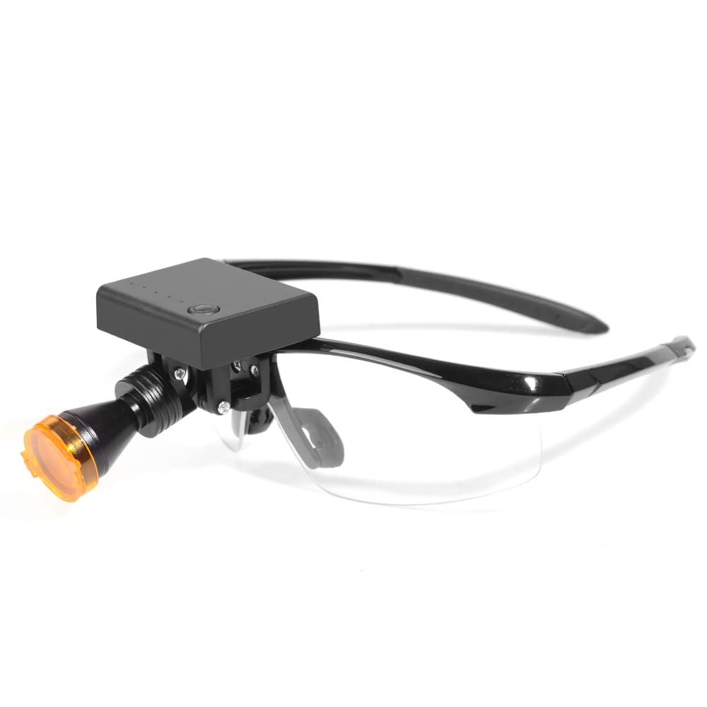 5W LED Headlamp with Optical Filter Glasses - Compatible with Binocular Loupes for Dental, Surgical & Jewelry Repair Work