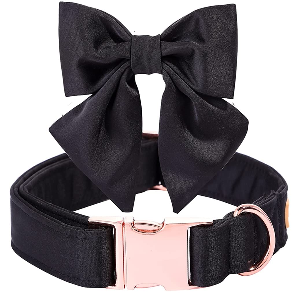 Premium Black Silk Dog Collar with Adjustable Bowtie - Soft & Stylish Pet Collar for Small, Medium & Large Dogs - Perfect for Special Occasions, Pet Parties & Daily Walks (Medium Size)