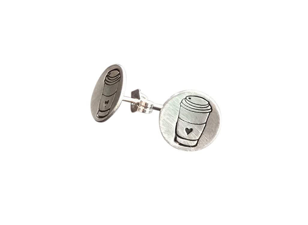 Sterling Silver Coffee Cup Love Post Earrings - Dainty & Elegant Stud Earrings for Women - Perfect Gift for Coffee Lovers, Best Friends & Bridesmaids - Great for Everyday Wear, Coffee Dates & Special Occasions
