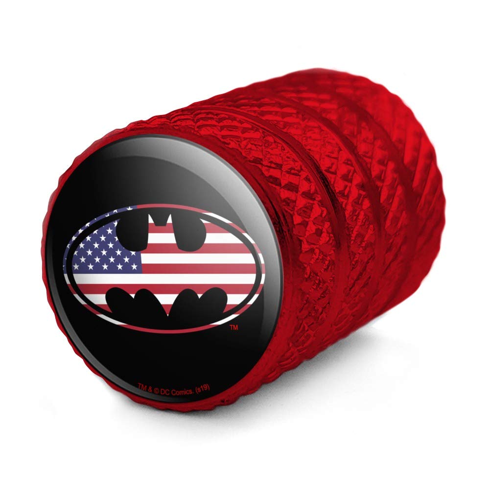 Batman USA Flag Shield Logo Aluminum Valve Stem Caps for Car Wheels - American Superhero Tire Accessories for DC Fans & Auto Enthusiasts