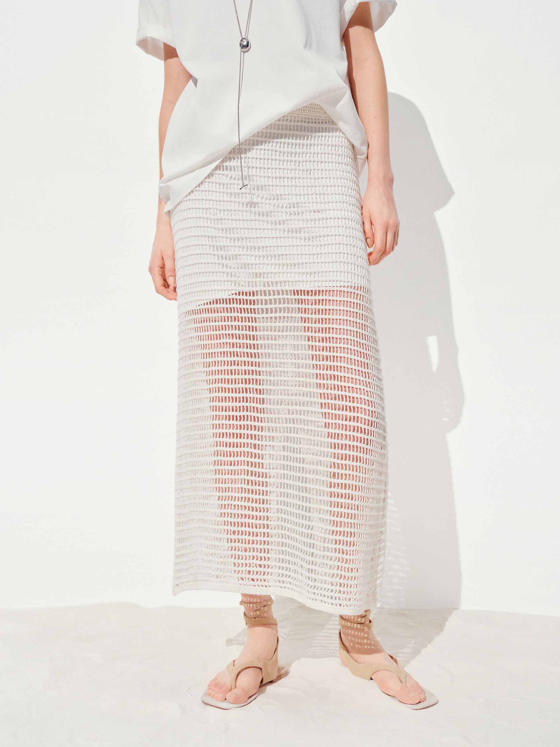 Elegant Back Slit Crochet Skirt for Women - Boho Summer Beach Skirt with High Waist & Flowy Design - Perfect for Vacations, Music Festivals, and Date Nights
