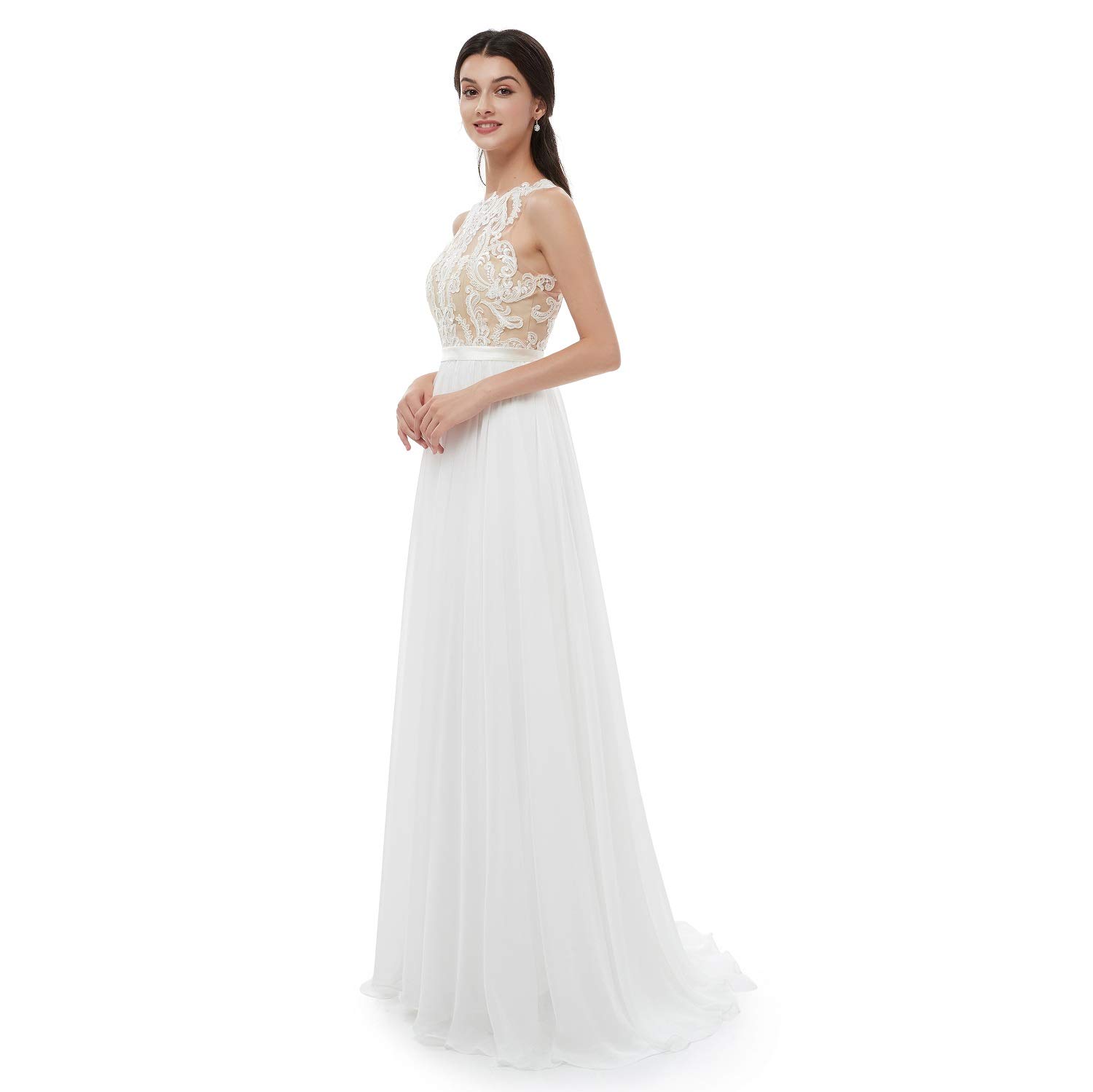 Elegant Plus Size Ivory Lace Tulle Wedding Dress - V-Neck A-Line Beach Gown for Women (US Size 4) | Perfect for Beach Weddings, Bridal Parties & Special Occasions
