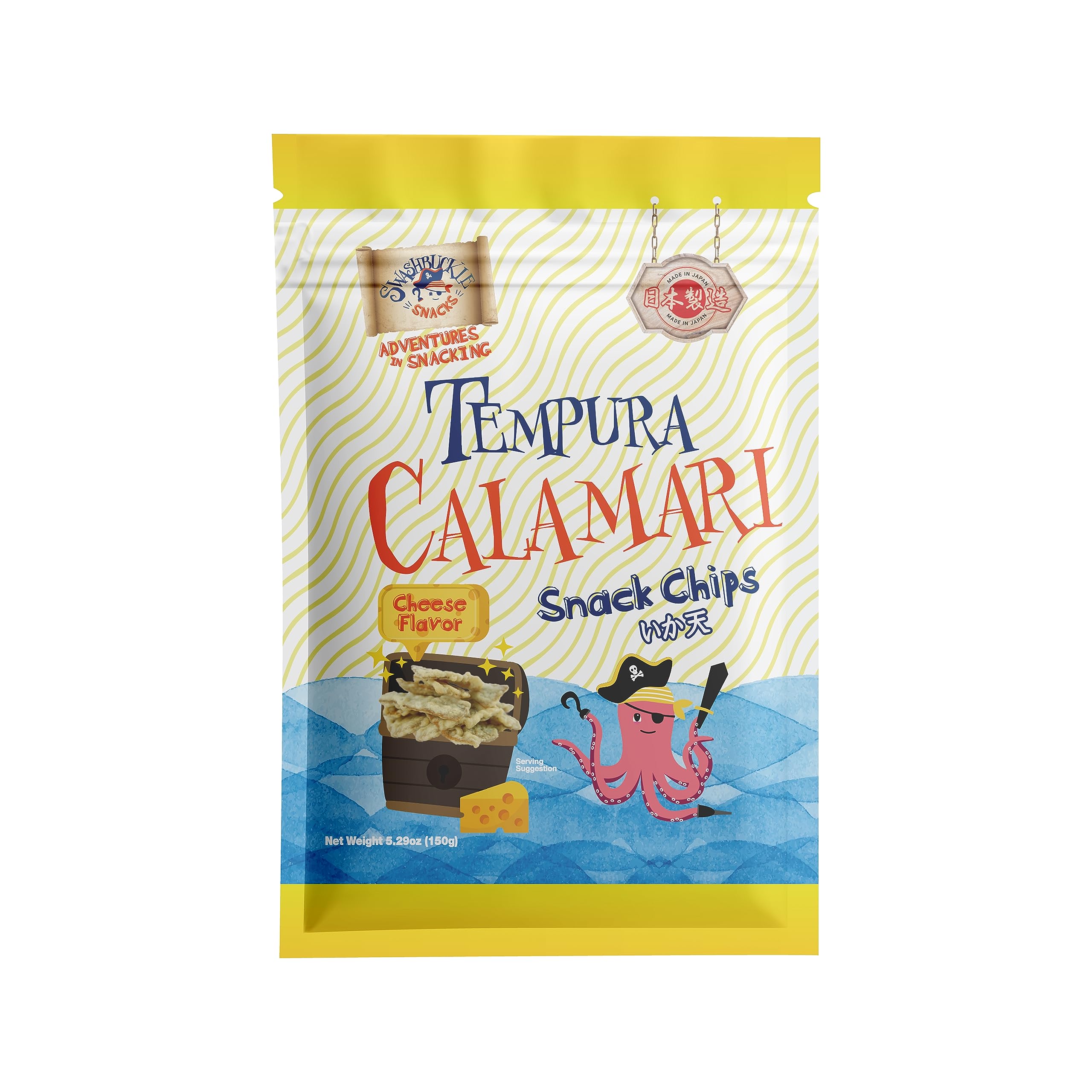 Crispy Tempura Calamari Snack Chips - Cheese Flavor 5.29oz (150g) | Japanese Otsumami Seafood Snacks | Made in Japan | Perfect for Parties, Movie Nights & On-the-Go Snacking
