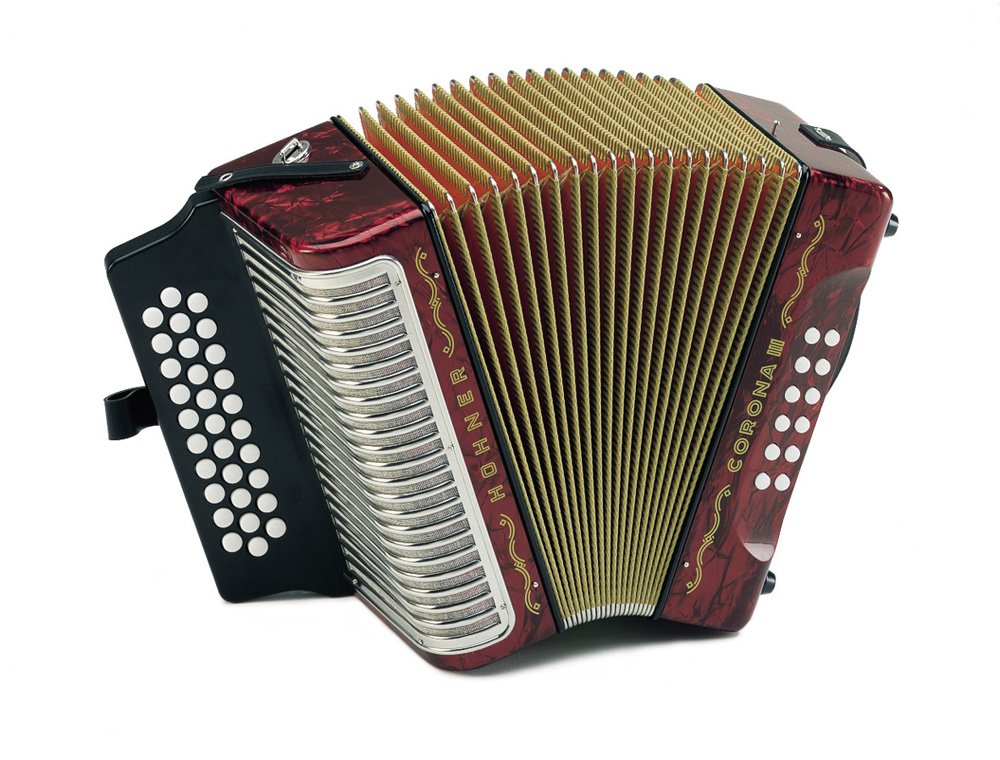 Hohner Corona III GCF Diatonic Button Accordion - Pearl Red Finish | Professional Quality for Folk, Polka & Latin Music Performances
