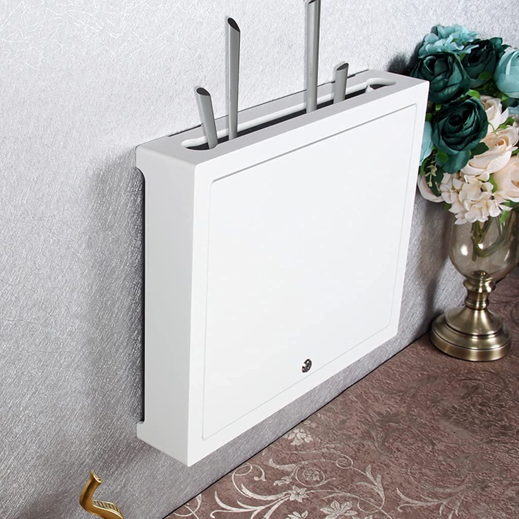 White Wall-Mounted WiFi Router Storage Rack with Lock - 38cm Floating Shelf for Network Equipment, Cable Management & Weak Current Box Organization | Perfect for Home Office, Living Room & Smart Home Setup