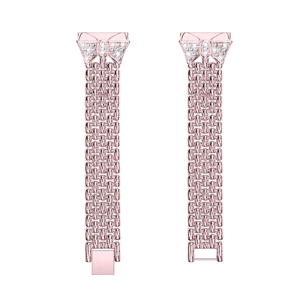 Hemobllo 18mm Diamond Watch Band - Solid Stainless Steel Chain Strap with Diamond Accents - Compatible with Huawei B5 Smartwatch (Rosy Pink) - Perfect for Women's Fashion, Office Wear & Special Occasions