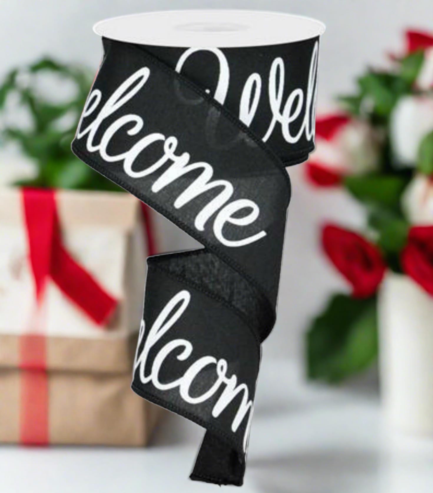Welcome Canvas Wired Edge Ribbon - 2.5