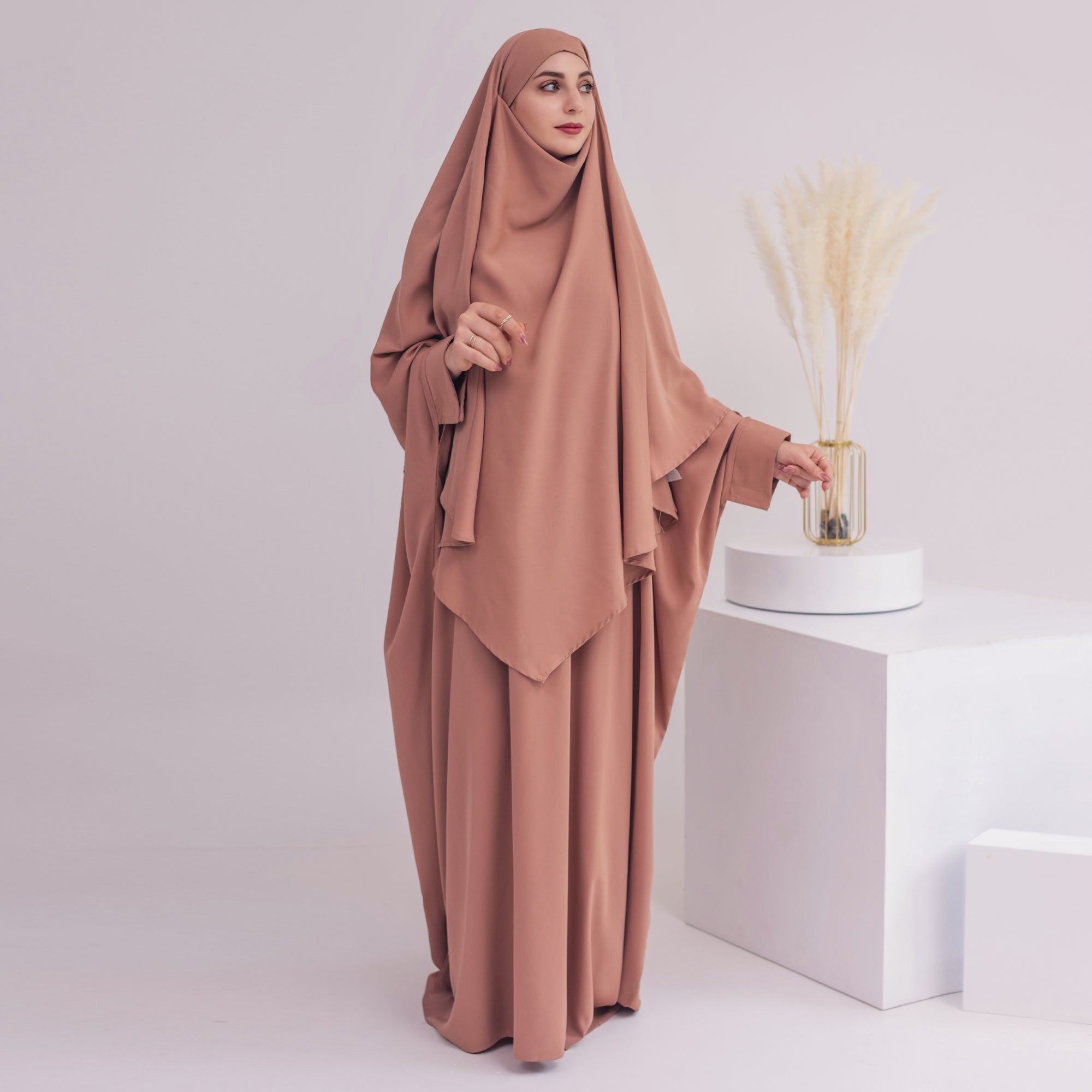 Amira Abaya Set Khaki - Modest Muslim Prayer Dress for Women | Elegant Islamic Abaya Outfit for Prayer, Mosque & Special Occasions