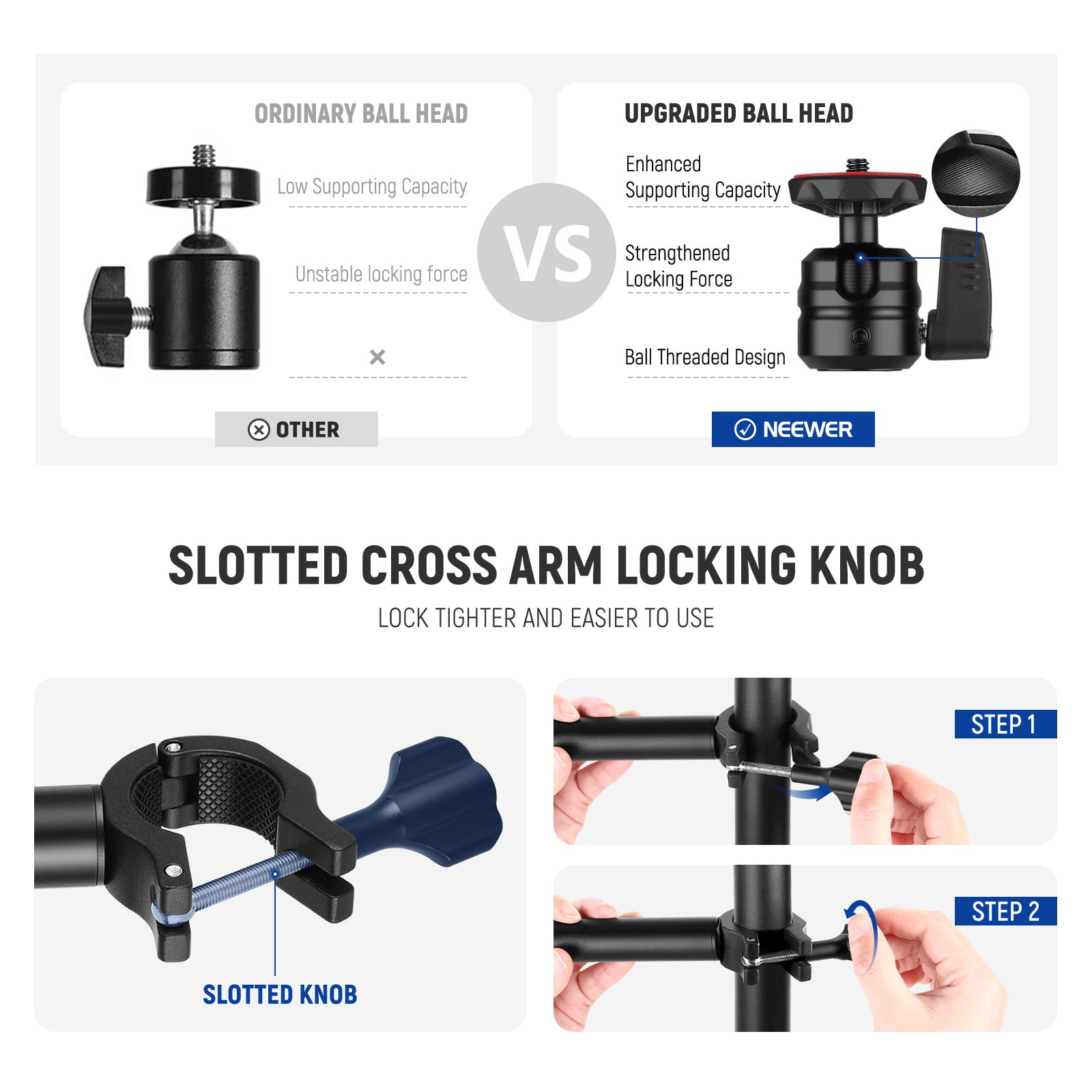 NEEWER TL253A+MH022 Upgraded Tabletop Camera Mount Stand - Compact & Adjustable Tripod for DSLR, Mirrorless Cameras, Webcams, Perfect for Live Streaming, Vlogging, and Video Conferencing