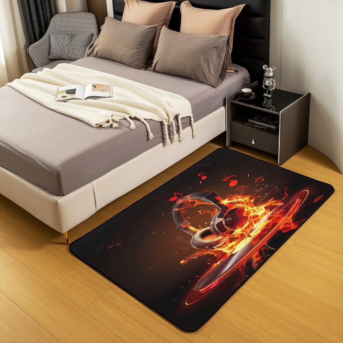 3'x5' Music Headphones Area Rug - Non-Slip Game Headset Floor Mat with Musical Pattern for Living Room & Bedroom | Home Decor Carpet for Gamers & Music Lovers - Perfect for Gaming Rooms, Bedrooms, and Living Spaces