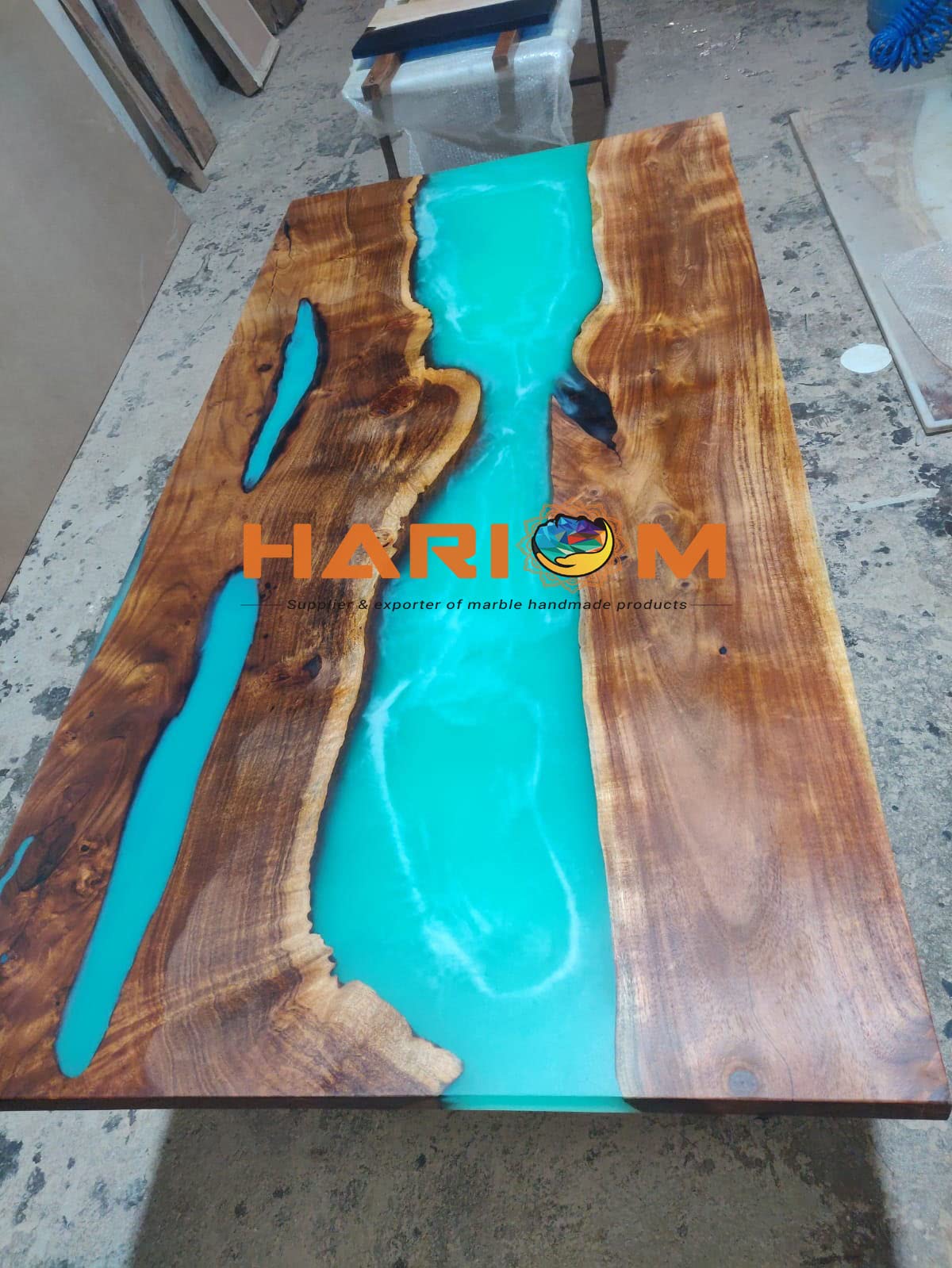 Live Edge Blue Epoxy Resin Solid Wood Table Top - Luxury Designer Furniture for Farmhouse & Modern Home Decor - Perfect for Living Room Side Tables, Dining Tables & Coffee Tables - Handcrafted Centerpiece for Rustic & Contemporary Interiors