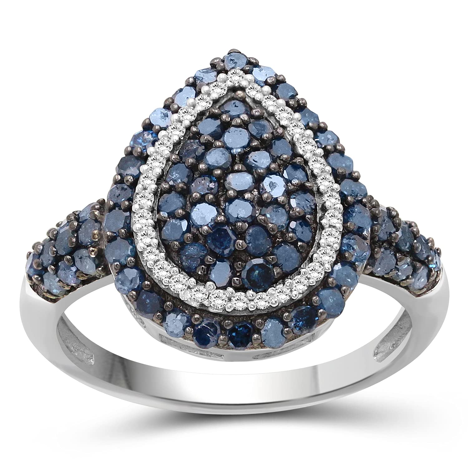 JEWELEXCESS Sterling Silver Blue & White 1 Carat Diamond Ring for Women | Dual-Colored Round Diamond Engagement Ring | Elegant Wedding, Anniversary & Special Occasion Jewelry Gift