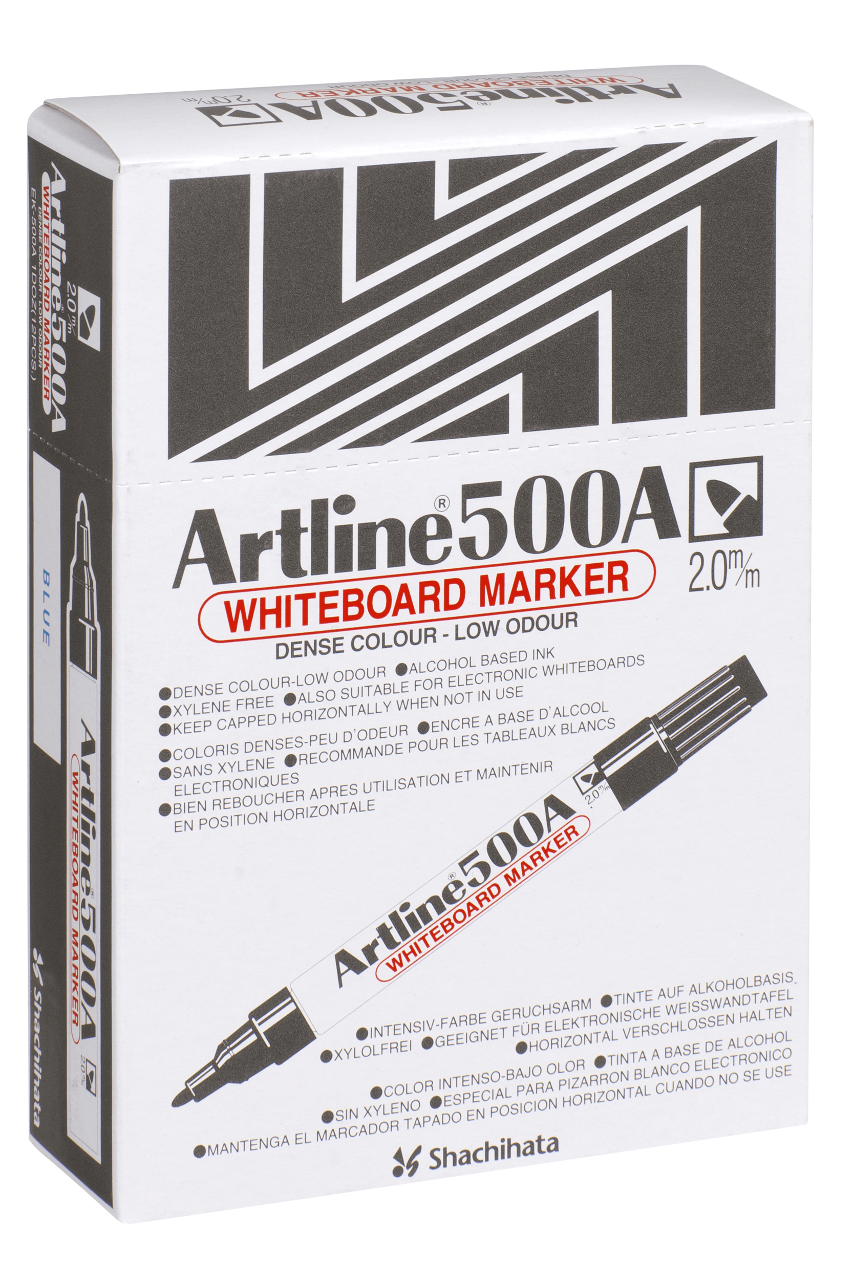 Artline 500A Whiteboard Marker 2mm Bullet Tip - Red (12-Pack) for Classroom, Office & Home Use - Dry Erase Markers for Whiteboards, Glass & Non-Porous Surfaces