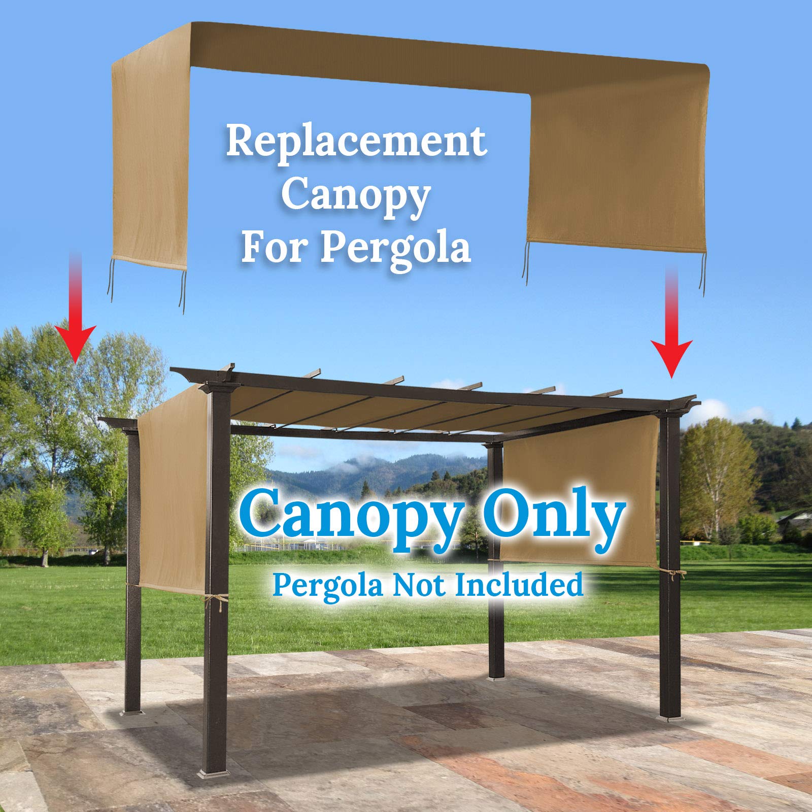 17x6.7 Ft Universal Pergola Replacement Canopy - Outdoor Sun Shade Cover in Tan - Perfect for Patio, Deck, Garden and Backyard Relaxation