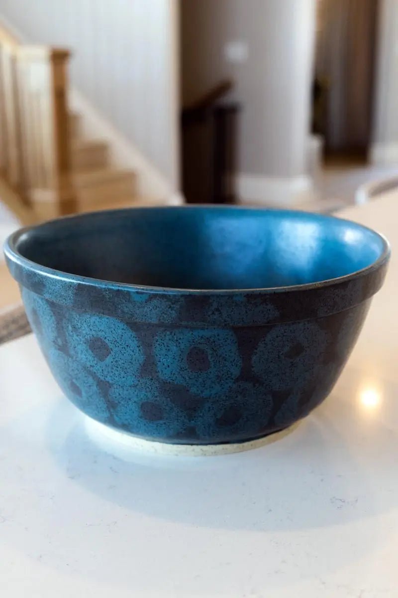 XL Handcrafted Stoneware Serving Bowl - Charcoal & Cerulean - Decorative Dinnerware for Entertaining, Family Meals & Special Occasions