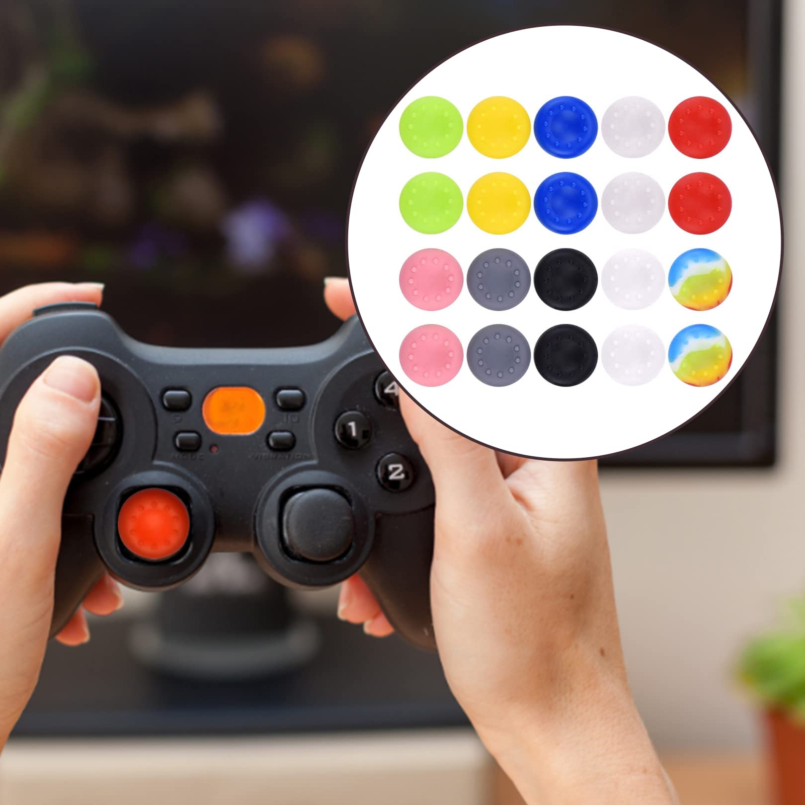 20pcs Silicone Thumb Grips Caps - Non-Slip Controller Joystick Protectors for PS2/PS3/PS4/PS5/Xbox 360/One/Series X/S - Gaming Accessories for Enhanced Grip & Comfort During Long Play Sessions