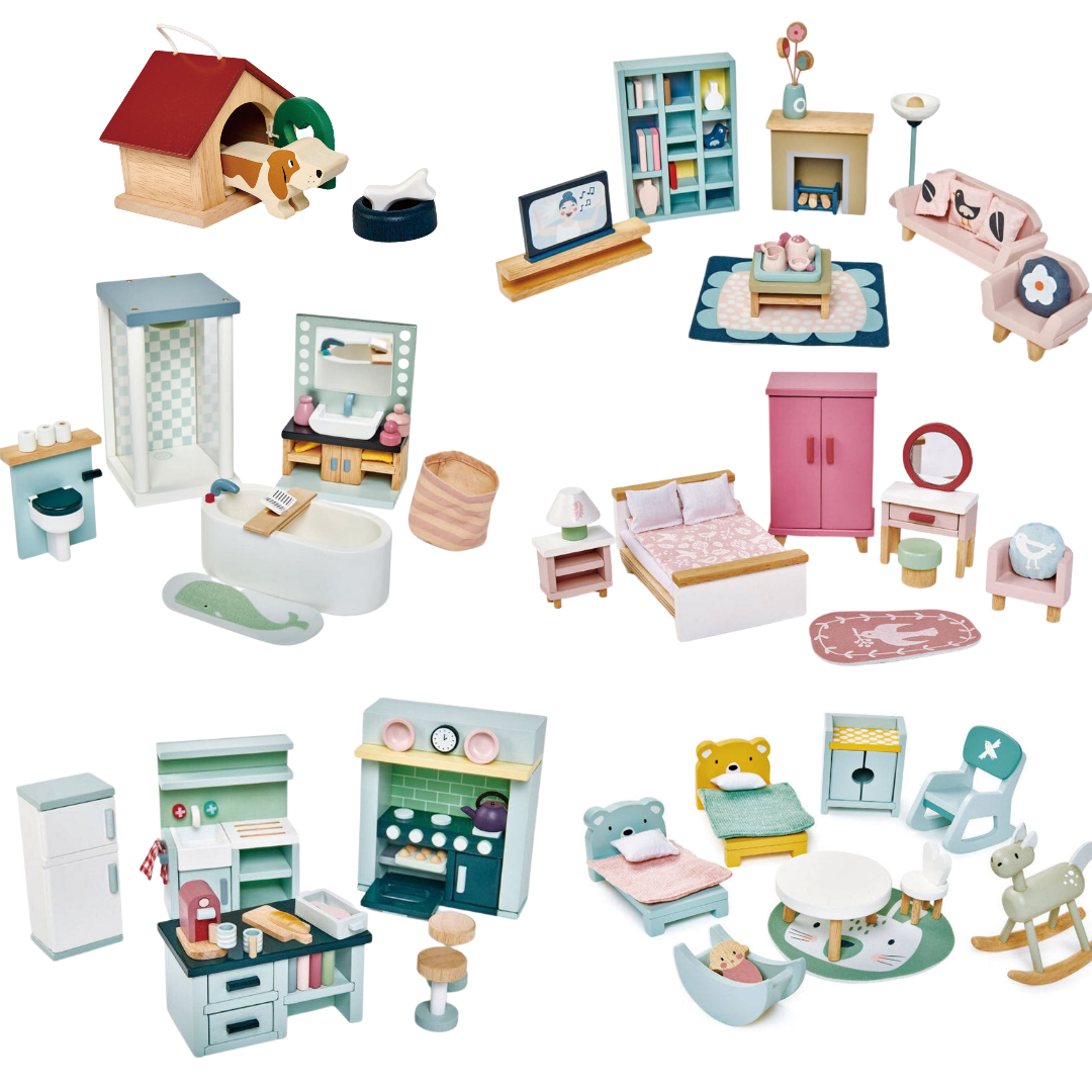 Premium Dovetail Wooden Dollhouse Furniture Set - Handcrafted Miniature Furniture for Dollhouses, Kids Playroom & Collectors - Perfect for DIY, Gifts & Home Decor