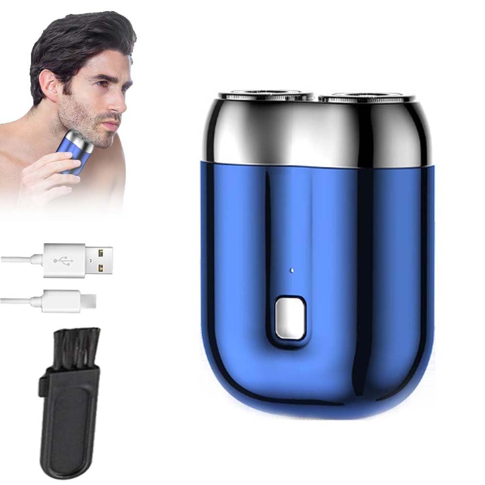 2024 Upgraded Rechargeable Dual-Head Electric Shaver for Men - Portable Pocket Size USB Shaver with Washable Design (Blue) - Perfect for Travel, Gym & Daily Grooming
