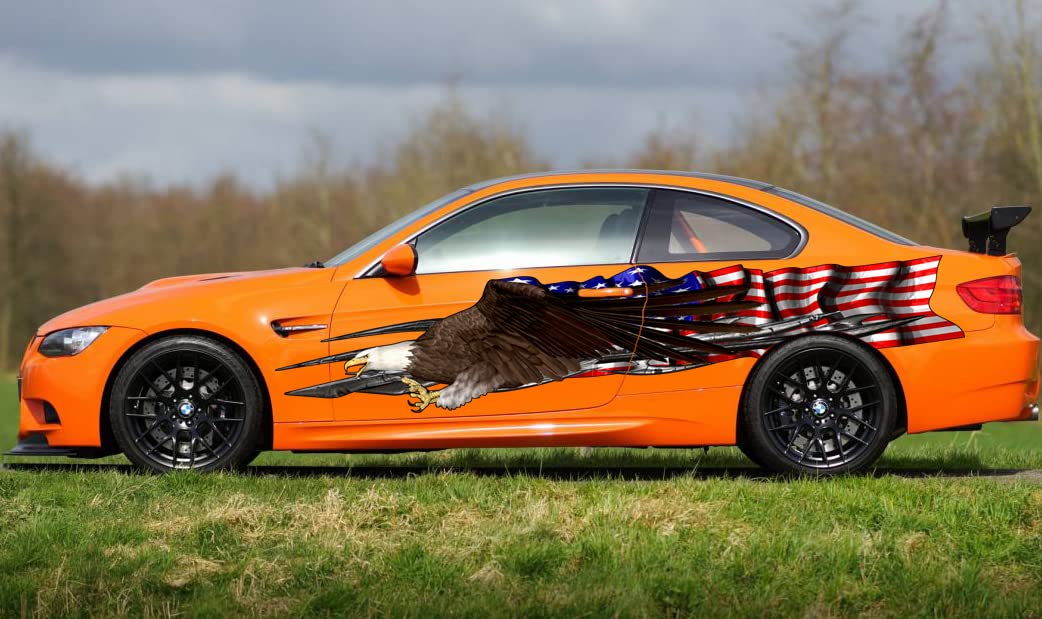 Patriotic US Eagle Car Vinyl Decal - American Flag Car Wrap Sticker - High Quality Full Color USA Graphics - Durable Tribal Design for Vehicles, Trucks & Windows - Perfect for 4th of July, Veterans Day & Car Shows
