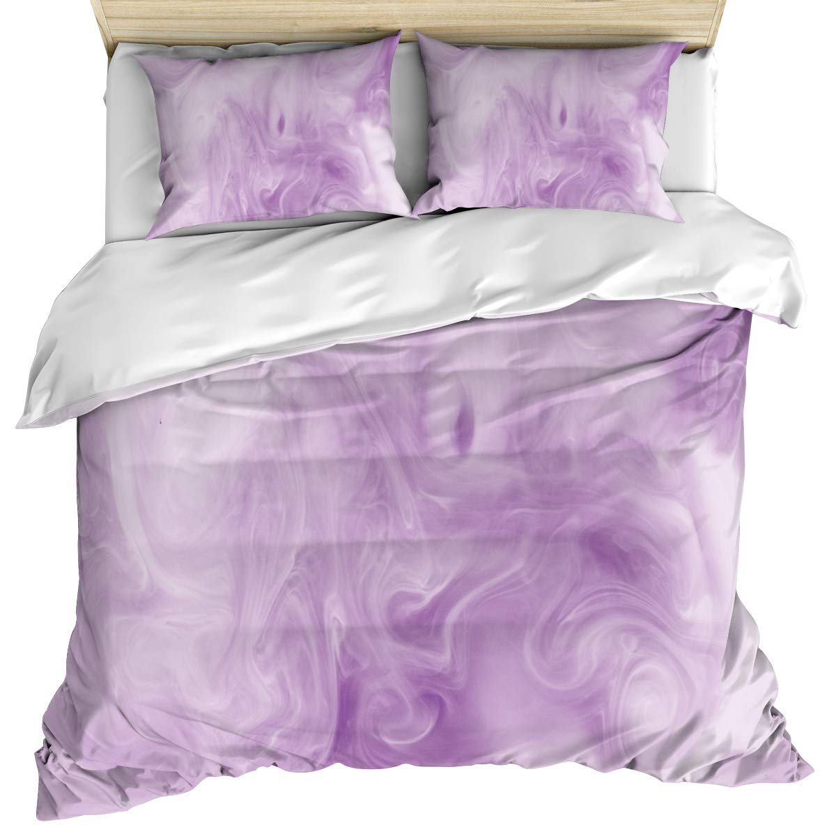 Crystal Emotion 3-Piece Bedding Set (Duvet Cover + 2 Pillow Shams) - Purple Misty Smoke Full Size Ultra Soft Breathable Microfiber - Abstract Foggy Design for All Seasons | Perfect for Master Bedroom, Guest Room & Cozy Home Decor