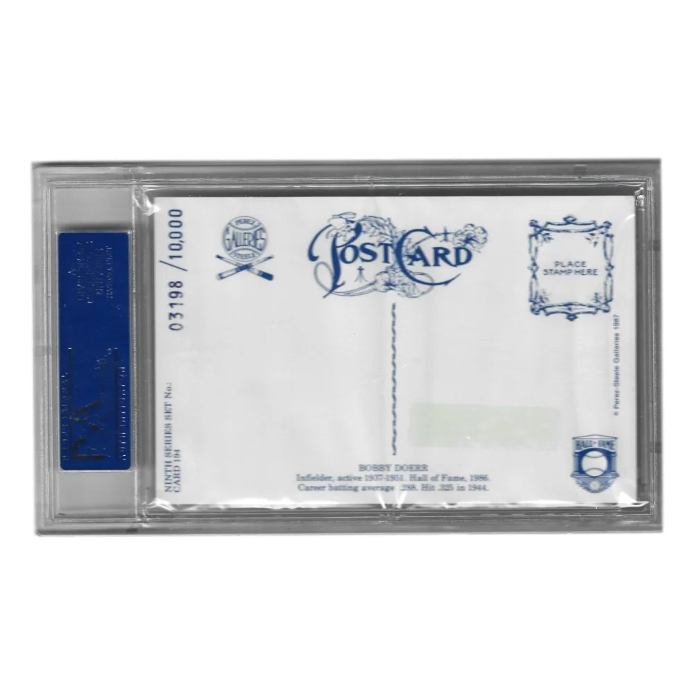 Bobby Doerr Autographed 1987 Perez Steele #194 Postcard with PSA COA - Boston Red Sox Memorabilia for Collectors & Sports Fans - Perfect for Display, Gifts, and Baseball Enthusiasts