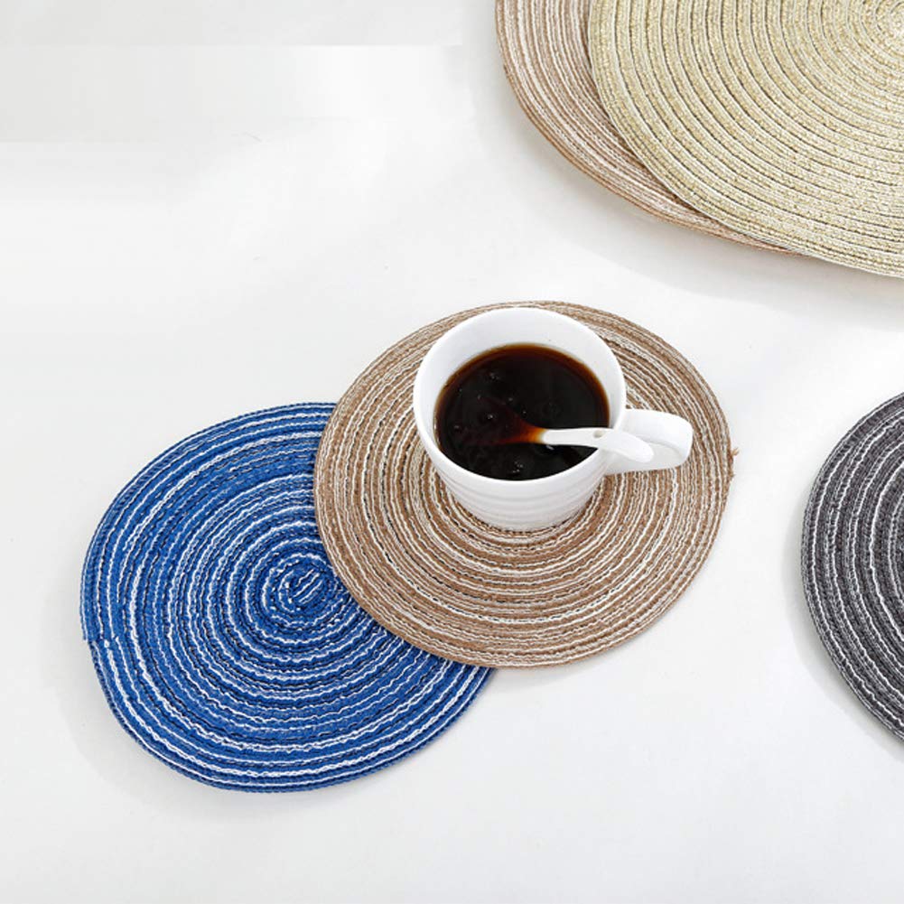 6 Pack Round Woven Placemats - Non-Slip Heat Resistant Kitchen Table Mats (7 Inch, Green) | Washable & Durable for Dining, Parties, and Home Decor