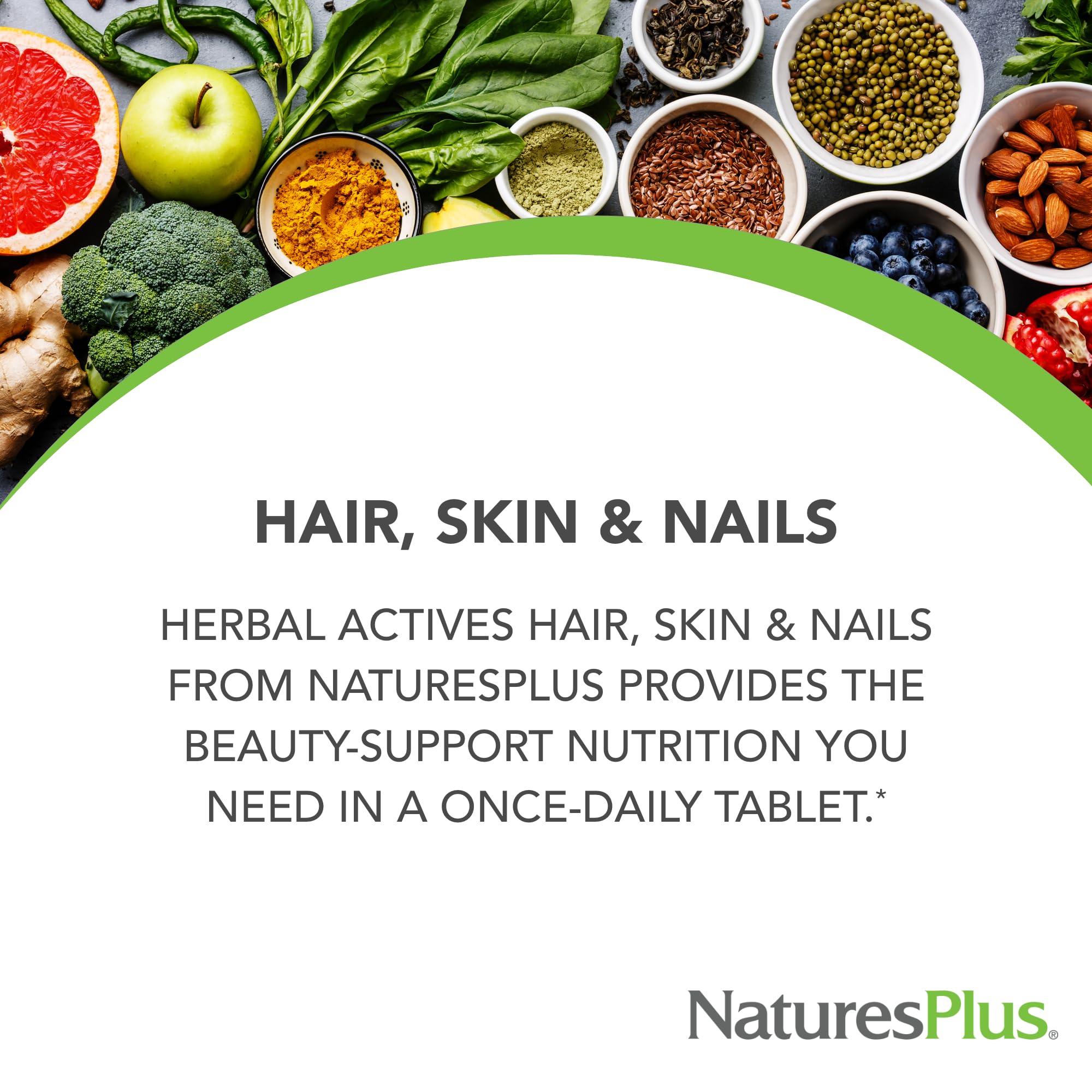 Natures Plus Hair Skin & Nails Supplement - 60 Vegan Tablets for Stronger Hair, Healthy Skin & Nails - Vegetarian, Gluten-Free, 30 Servings - Perfect for Daily Beauty & Wellness Routine